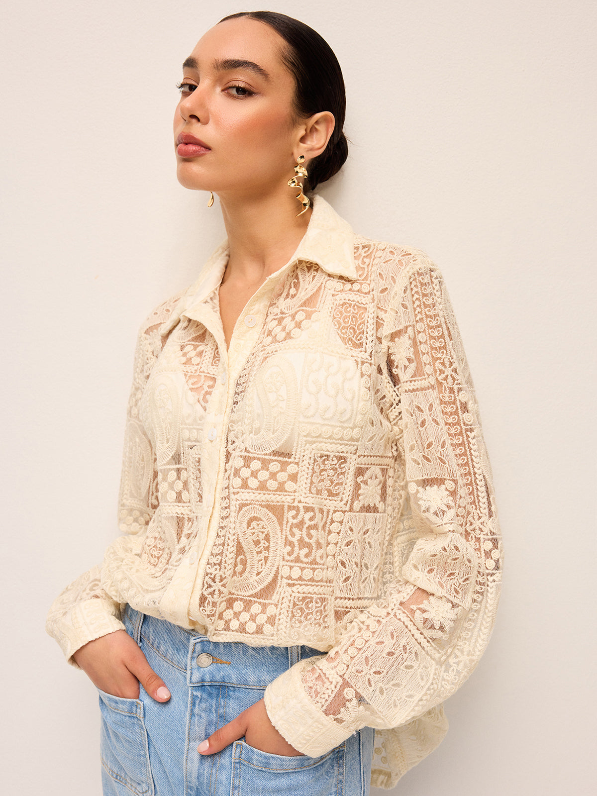 Polo Neck Summer Shirt with Gathered Collar