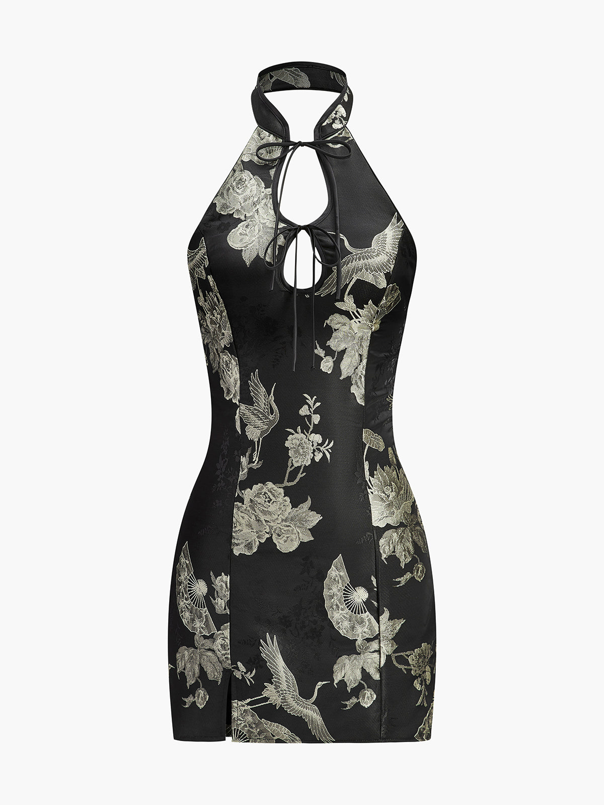 Keyhole Halter Neck Chiffon Dress with Pockets Mist