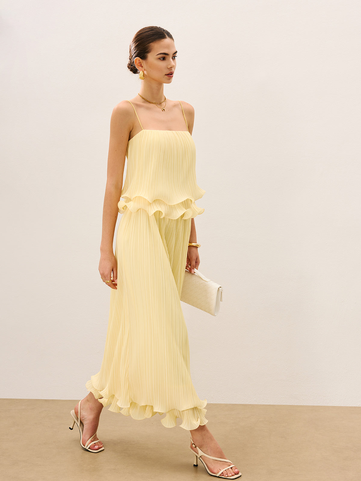 Commense Pleated Layered Ruffle Skirt Set
