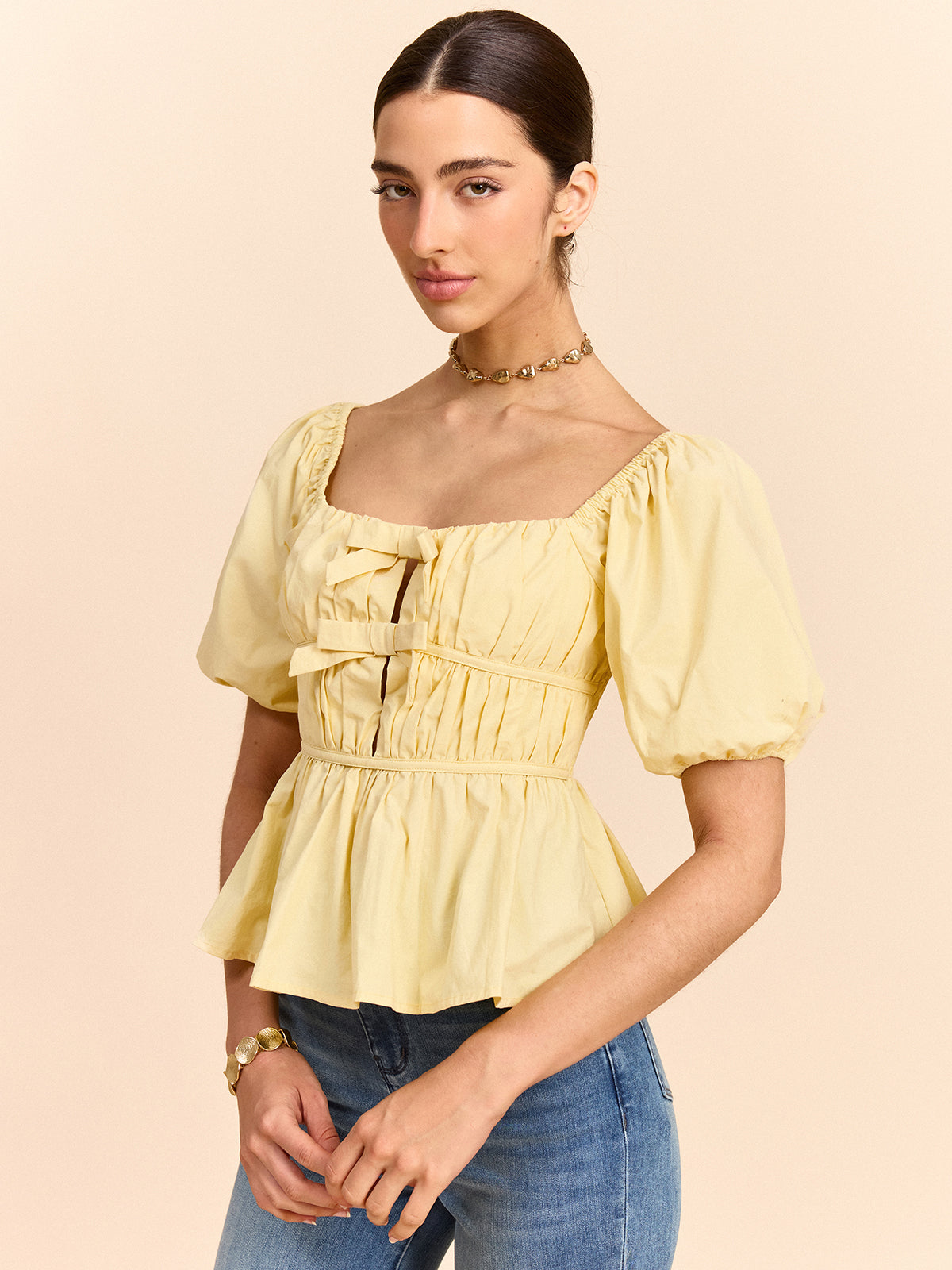 SWAN Closet Bow puffy sleeve top set