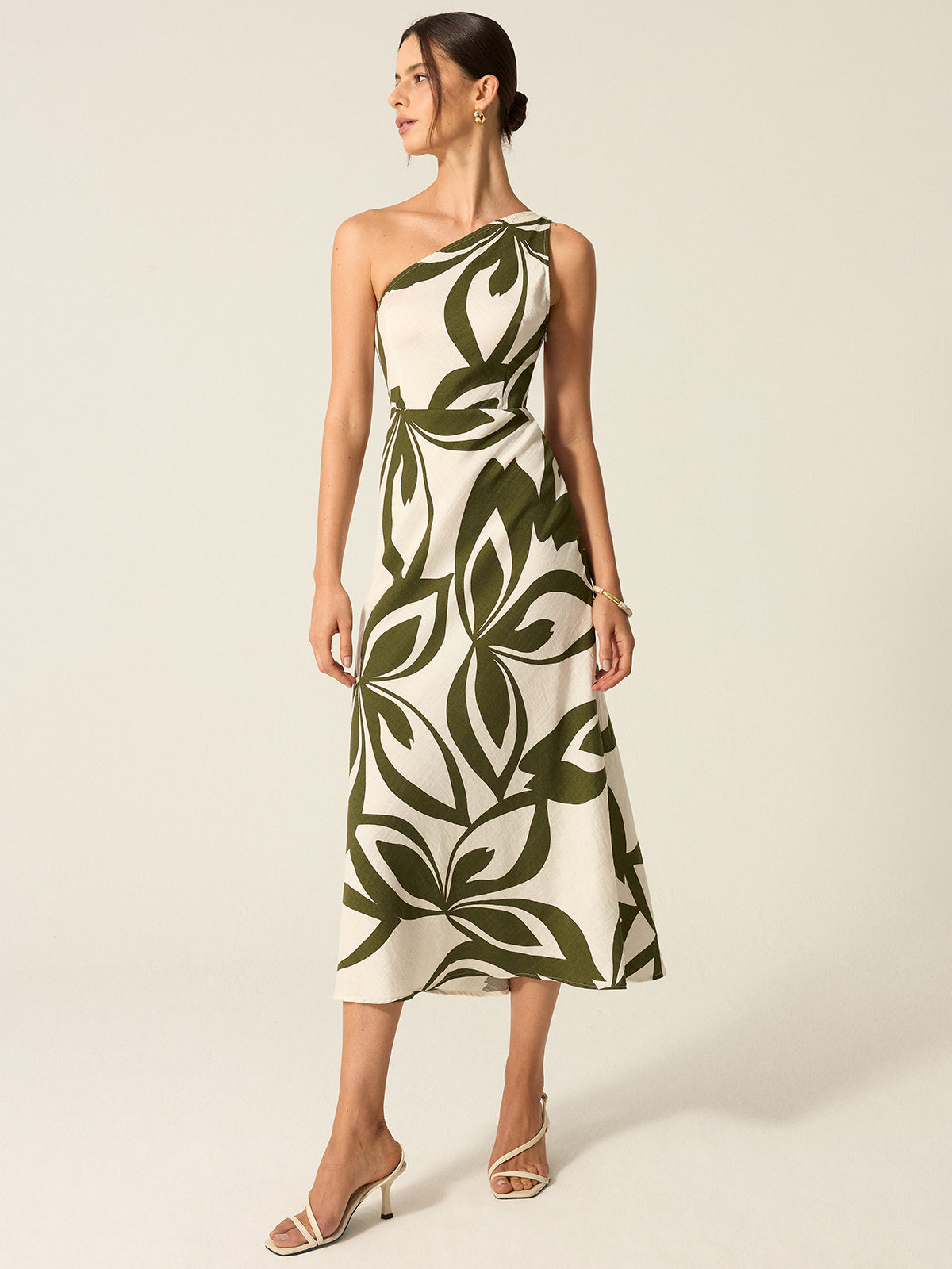 Printed One Shoulder Waist Tie Dress main image 0