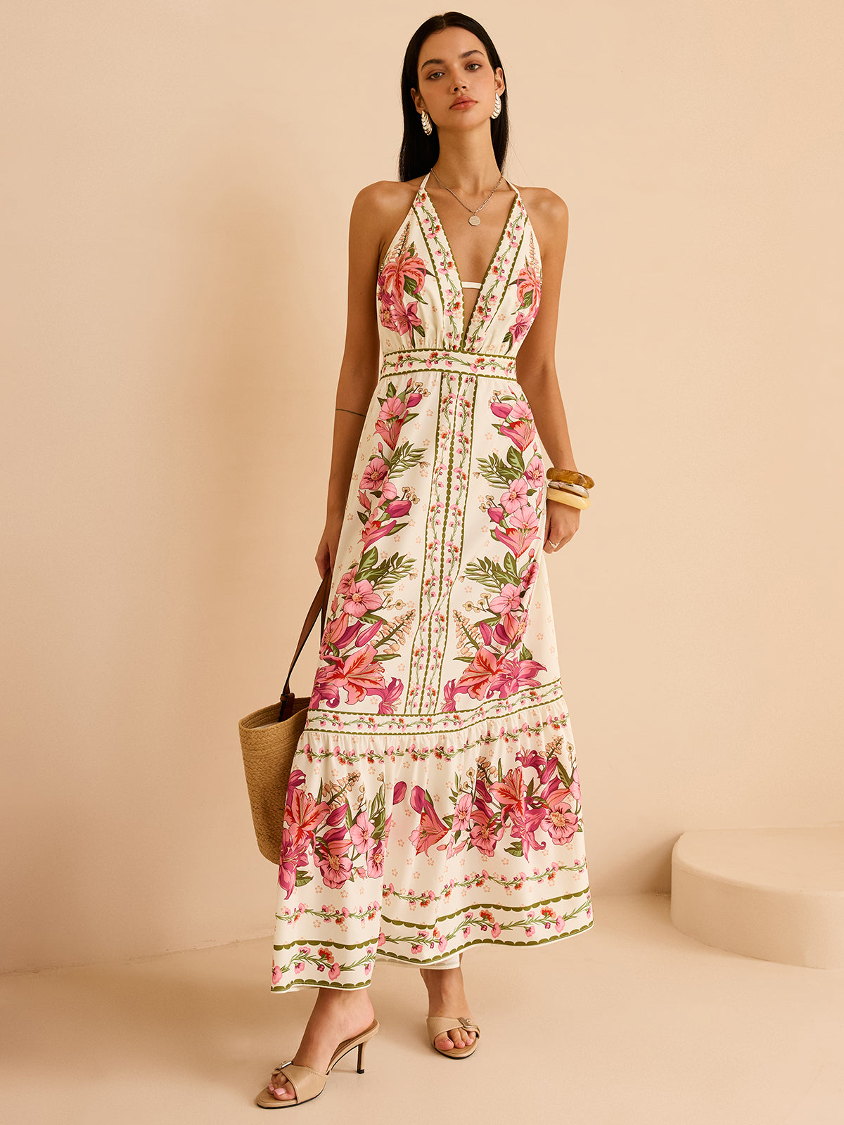 Floral Print Halter Backless Maxi Dress | COMMENSE Floral Print Halter Backless Maxi Dress | COMMENSE