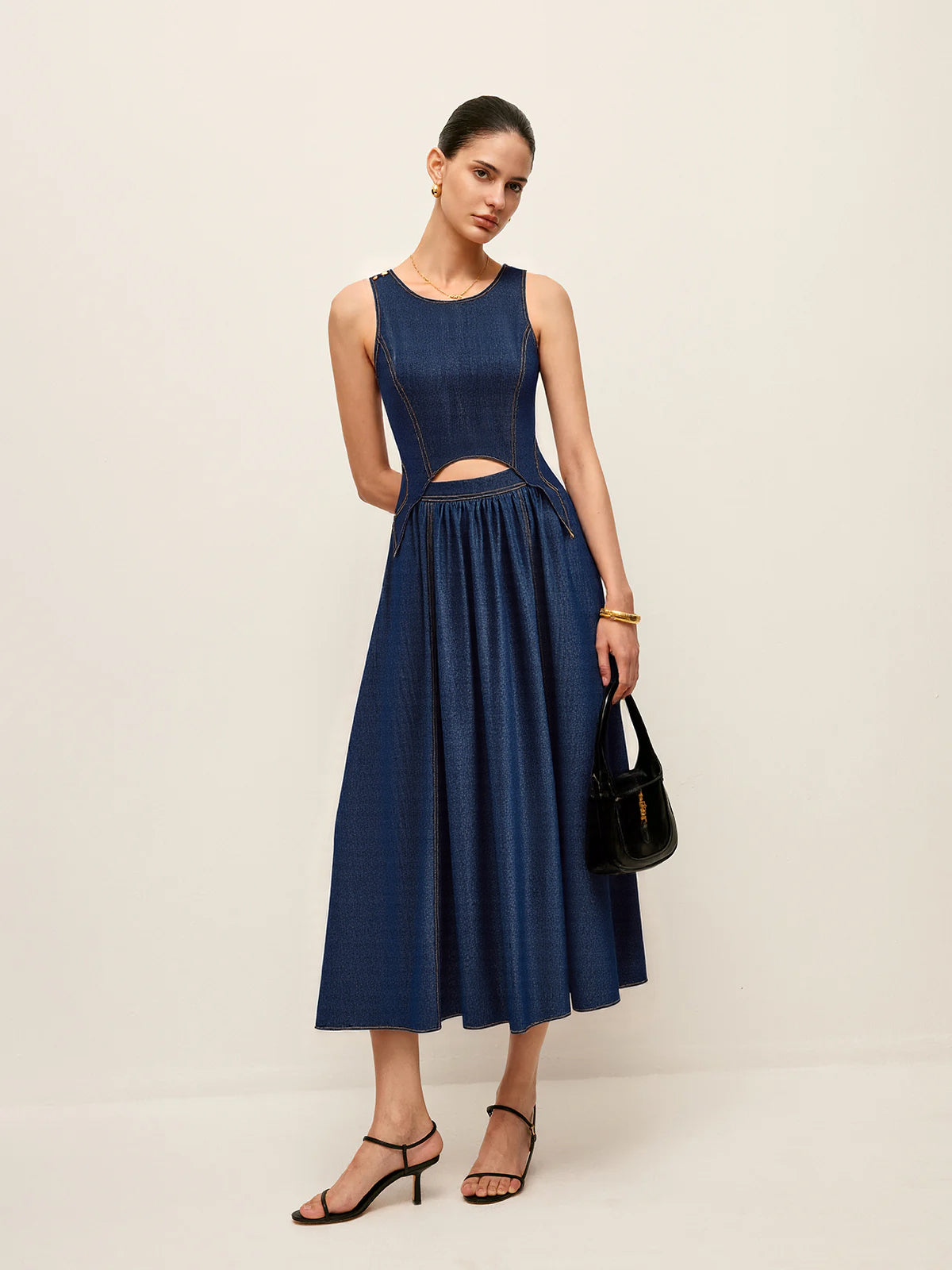 Denim Cut-Out Midi Dress | COMMENSE