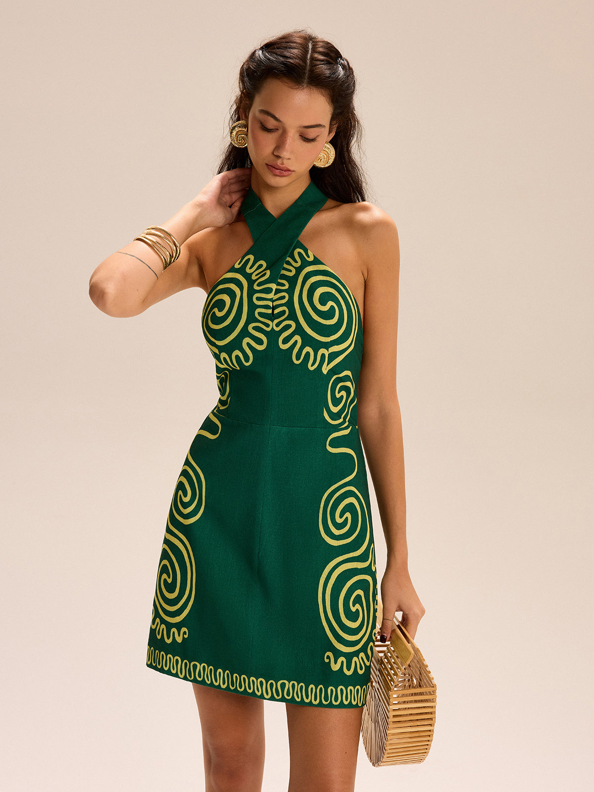 belle badgley mischka floral print halter neck belted midi dress Belted Floral A-Line Midi Dress by Badgley Mischka main image 1