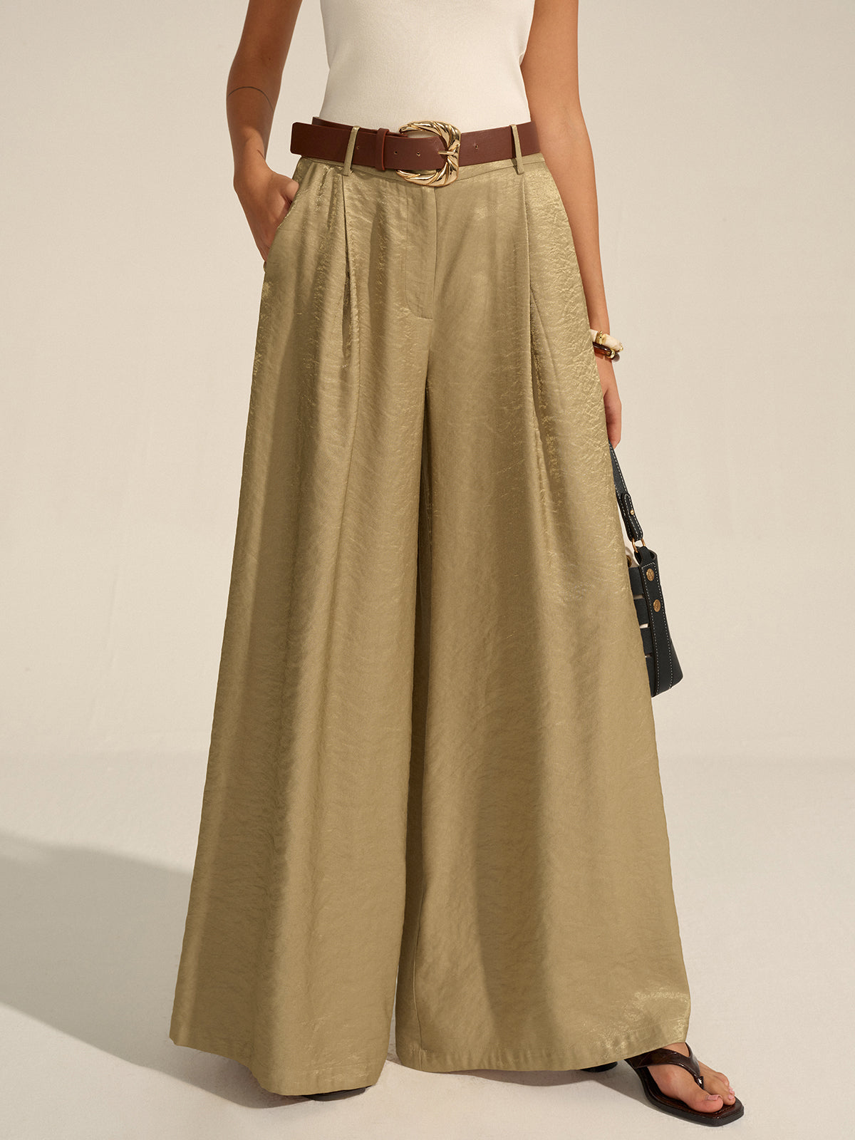 Rope Belt Wide-Leg Pants