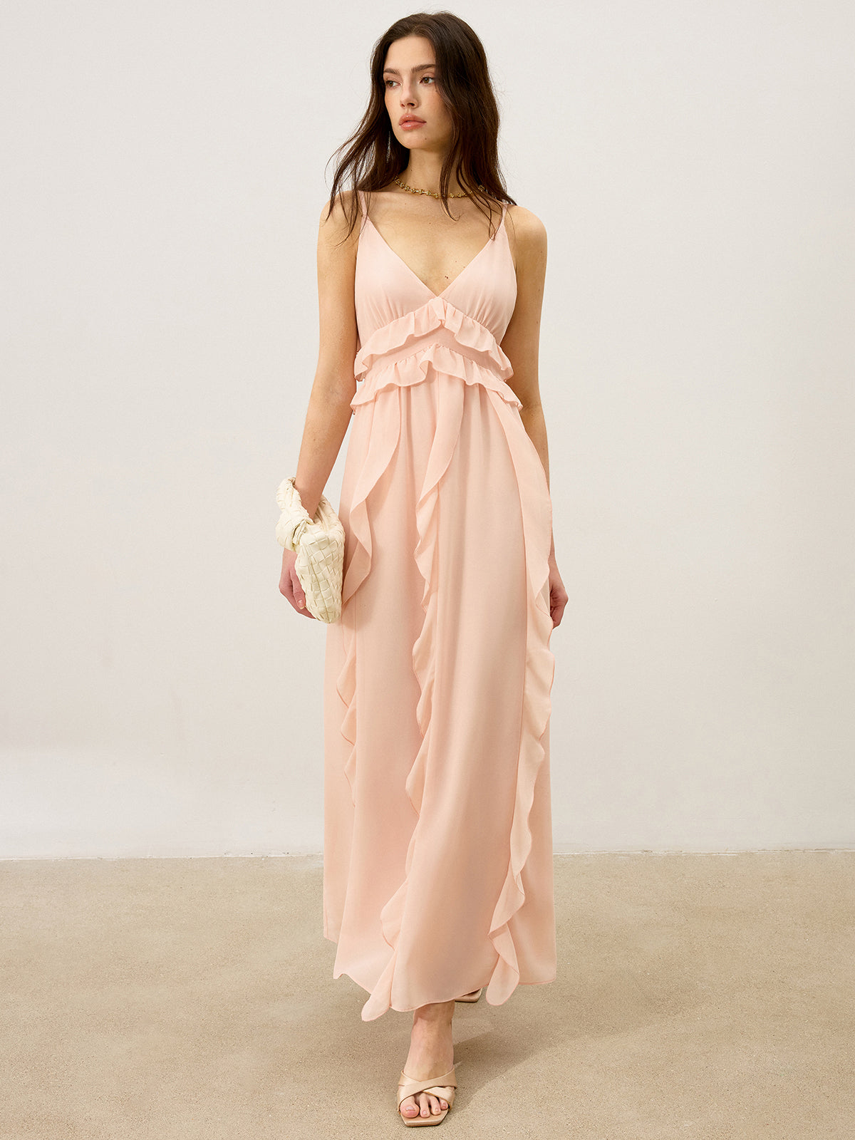 chinese dress ladies Ruffle-Trim Corset Maxi Dress in Ivory - 10