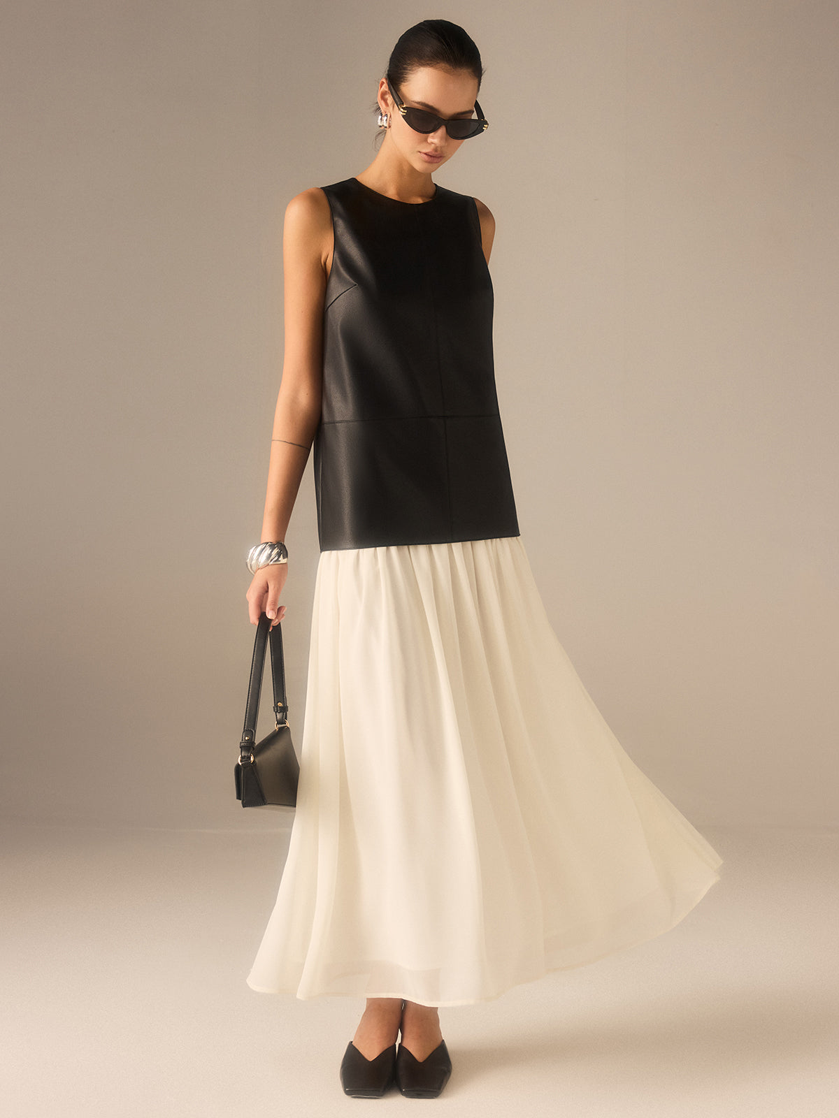 Leather Chiffon Dress