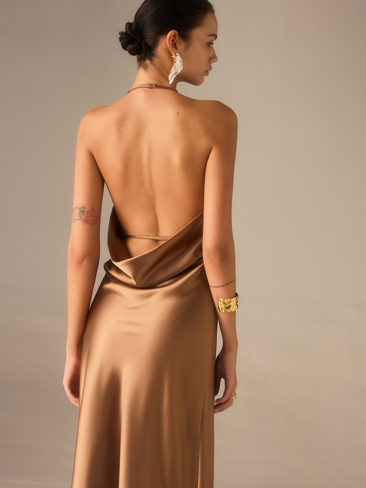 Satin Halter-Neck Backless Maxi Dress | COMMENSE Satin Halter-Neck Backless Maxi Dress | COMMENSE