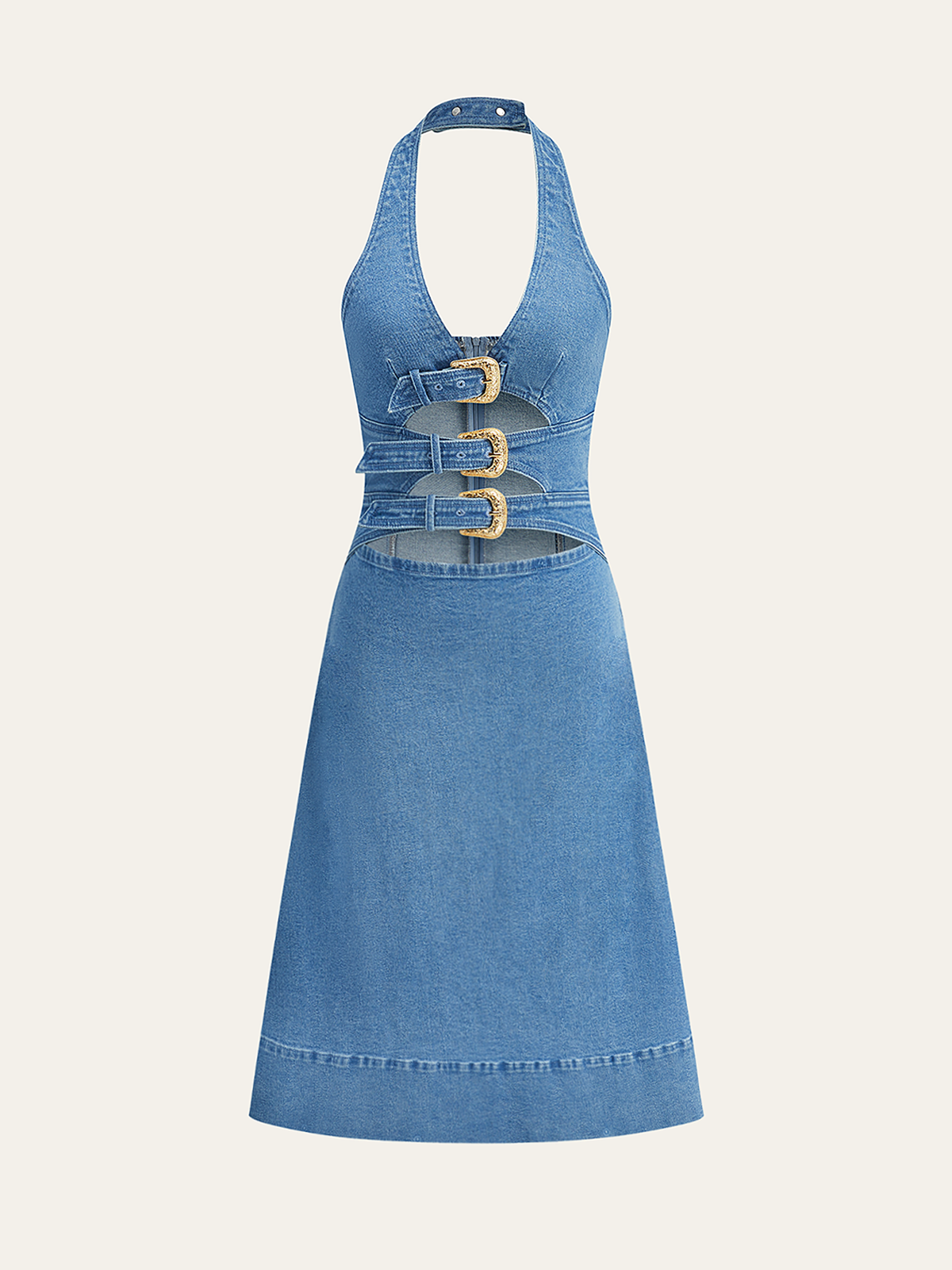 Semi-Sheer Halter Neck Cut-Out Denim Dress | COMMENSE Semi-Sheer Halter Neck Cut-Out Denim Dress | COMMENSE