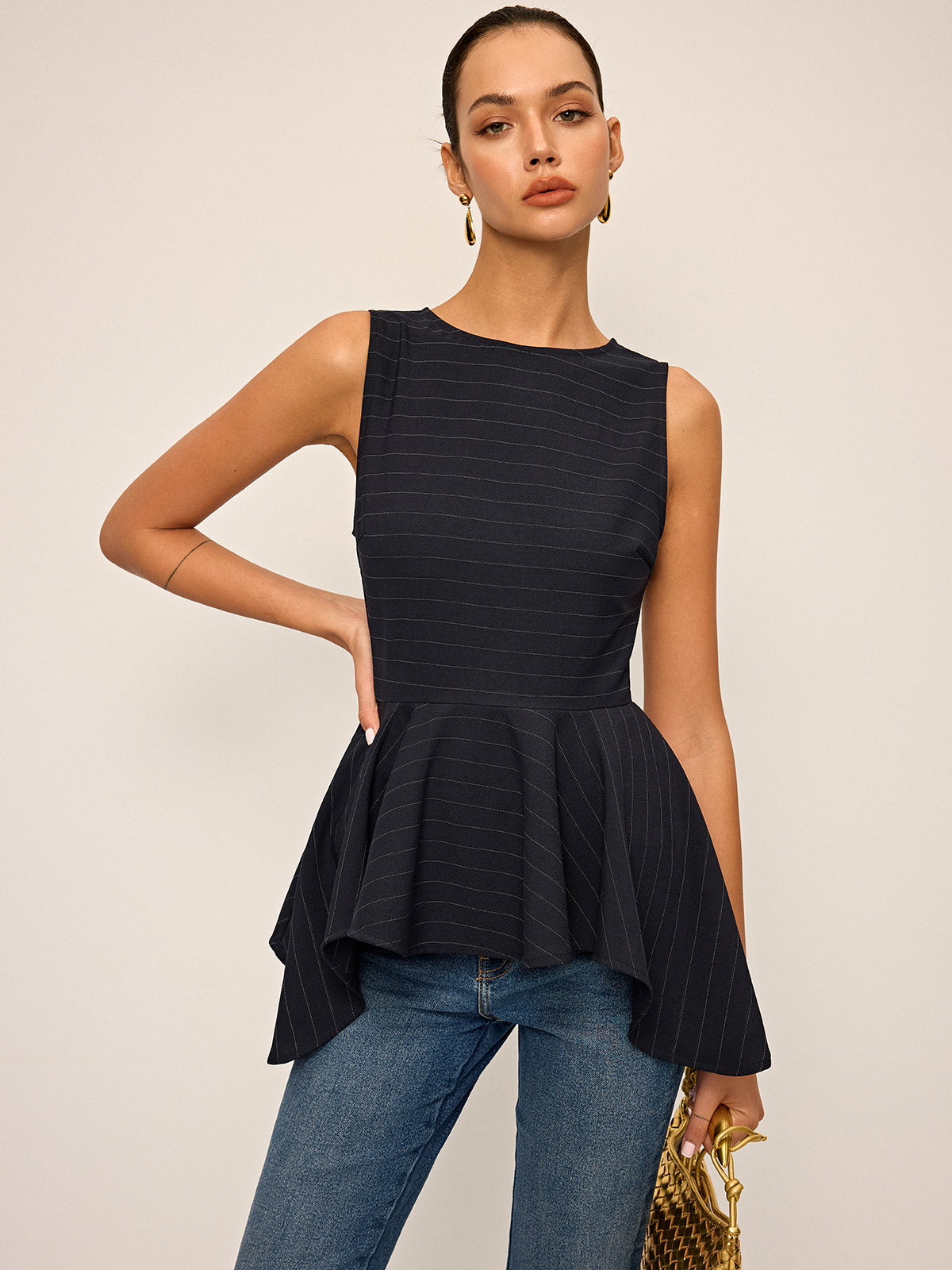 Sleeveless Pemplum Top in Grey