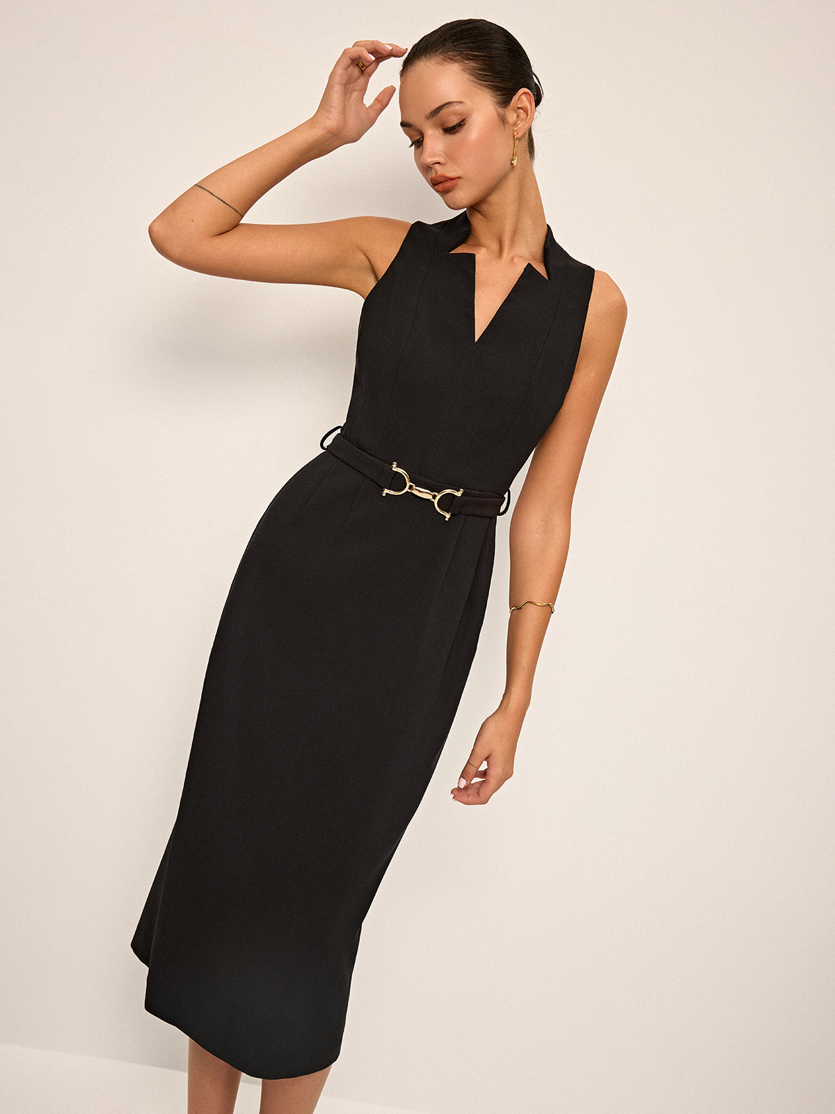 v neck belted midi dress V-Neck Belted Midi Dress