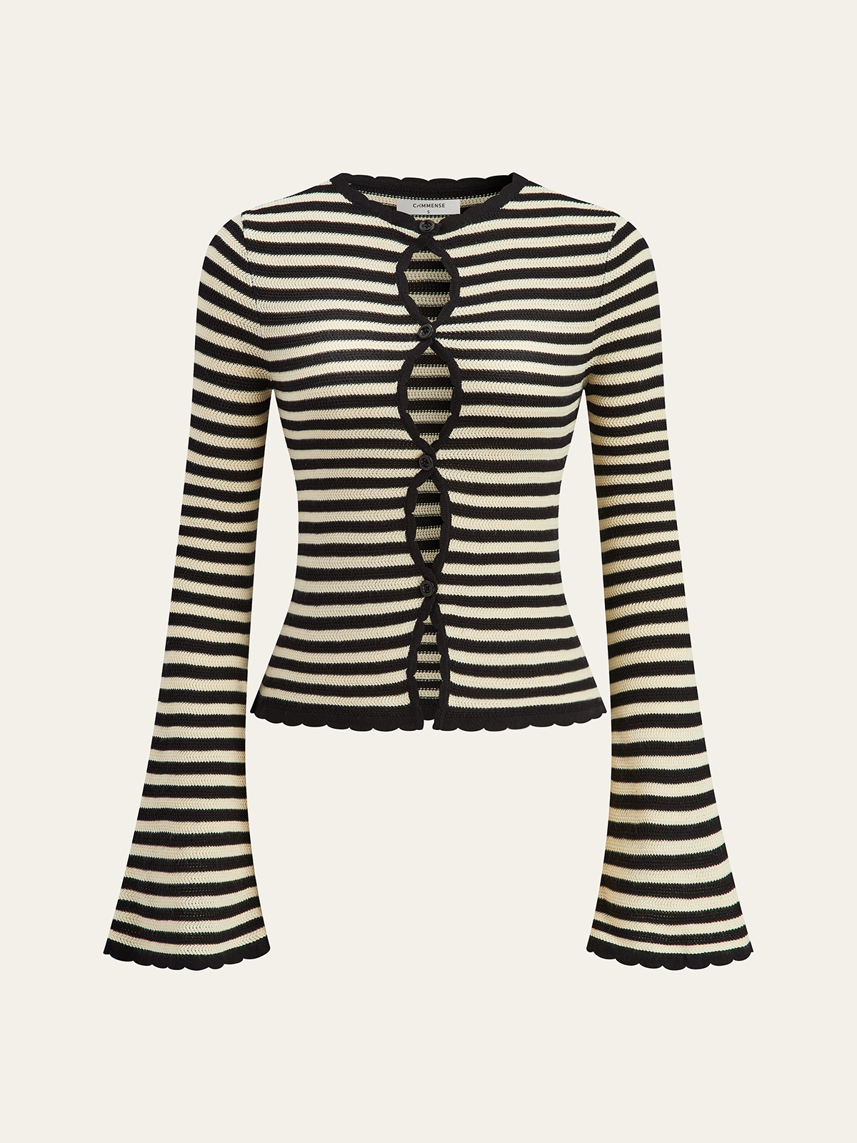 Cropped V-Neck Flare Sleeve Knit Top