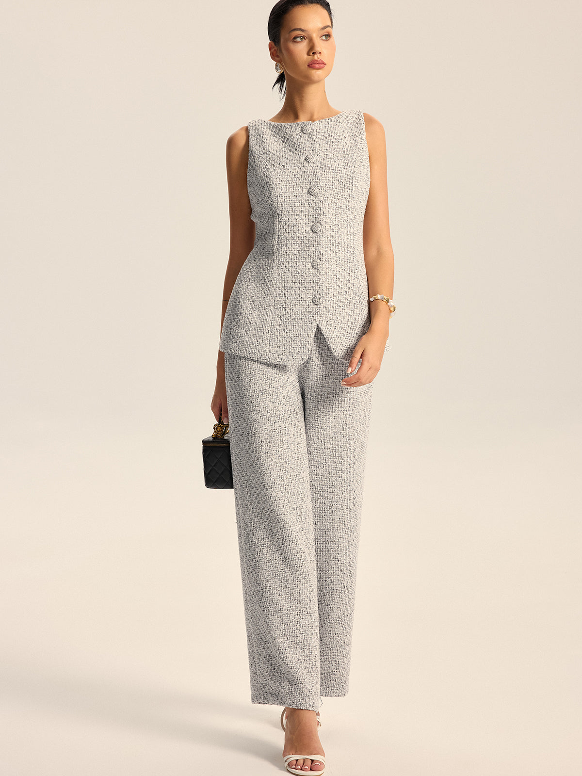 Textured Tweed Wide-Leg Pants – COMMENSE