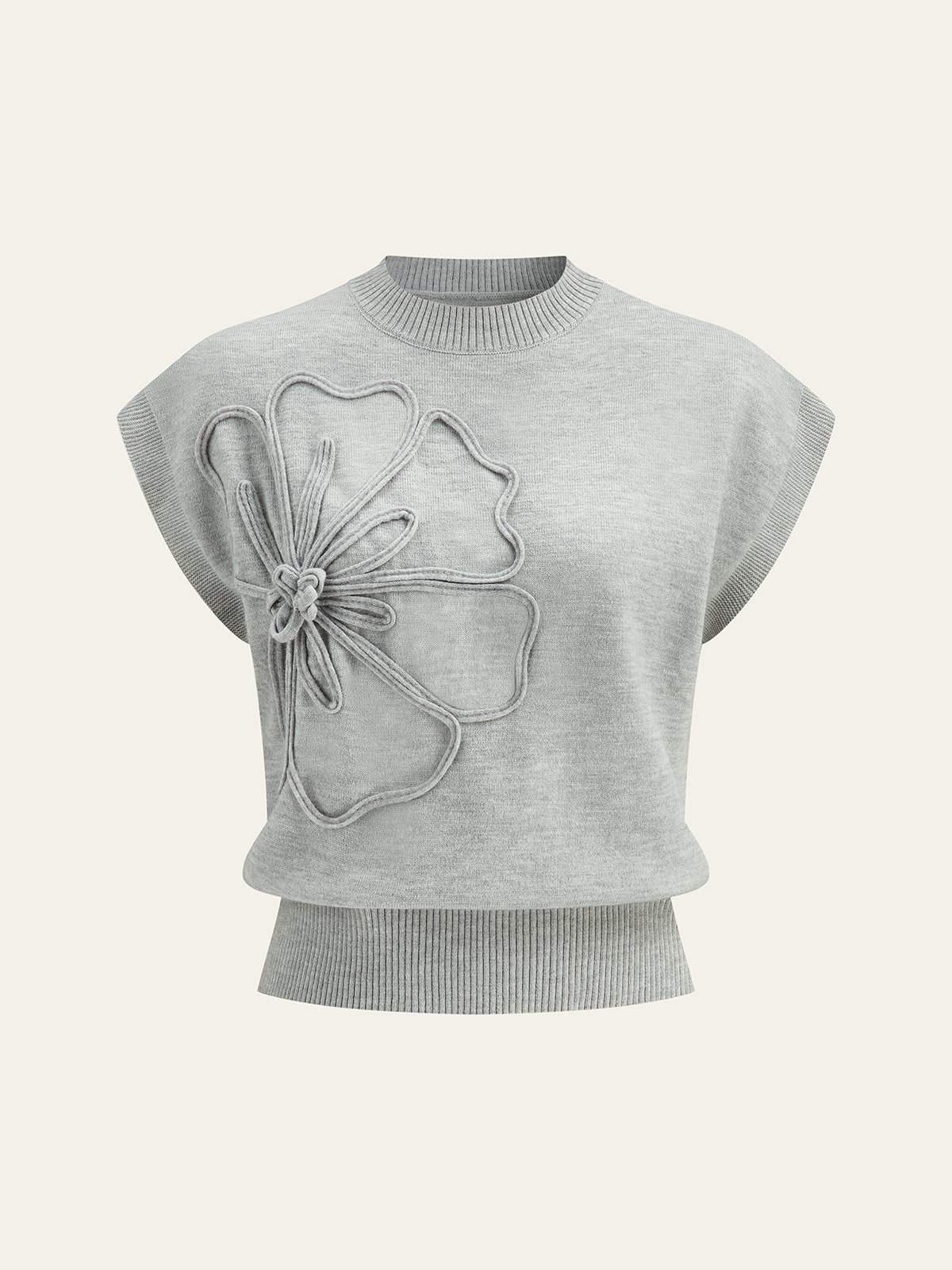 Flower Applique Cap Sleeve Knit Top | COMMENSE