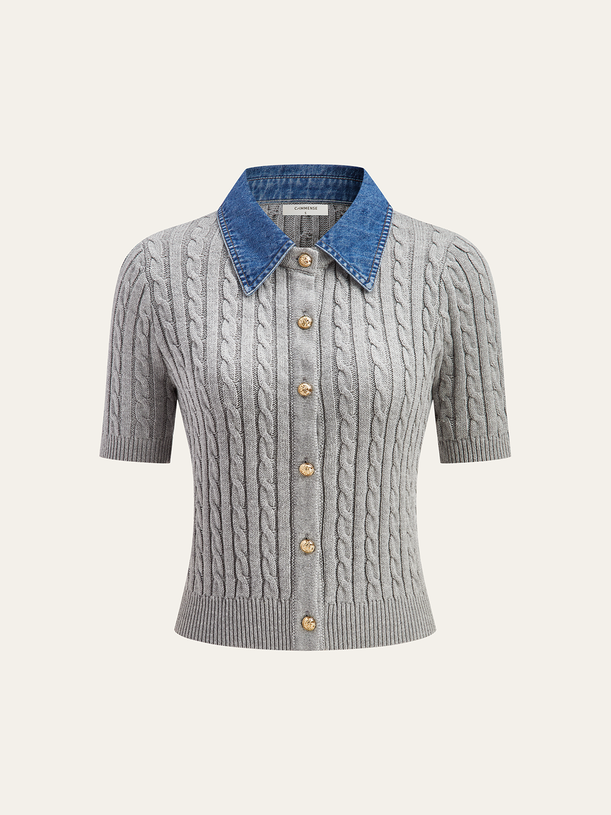 Denim Trim Metal Button Knit Vest