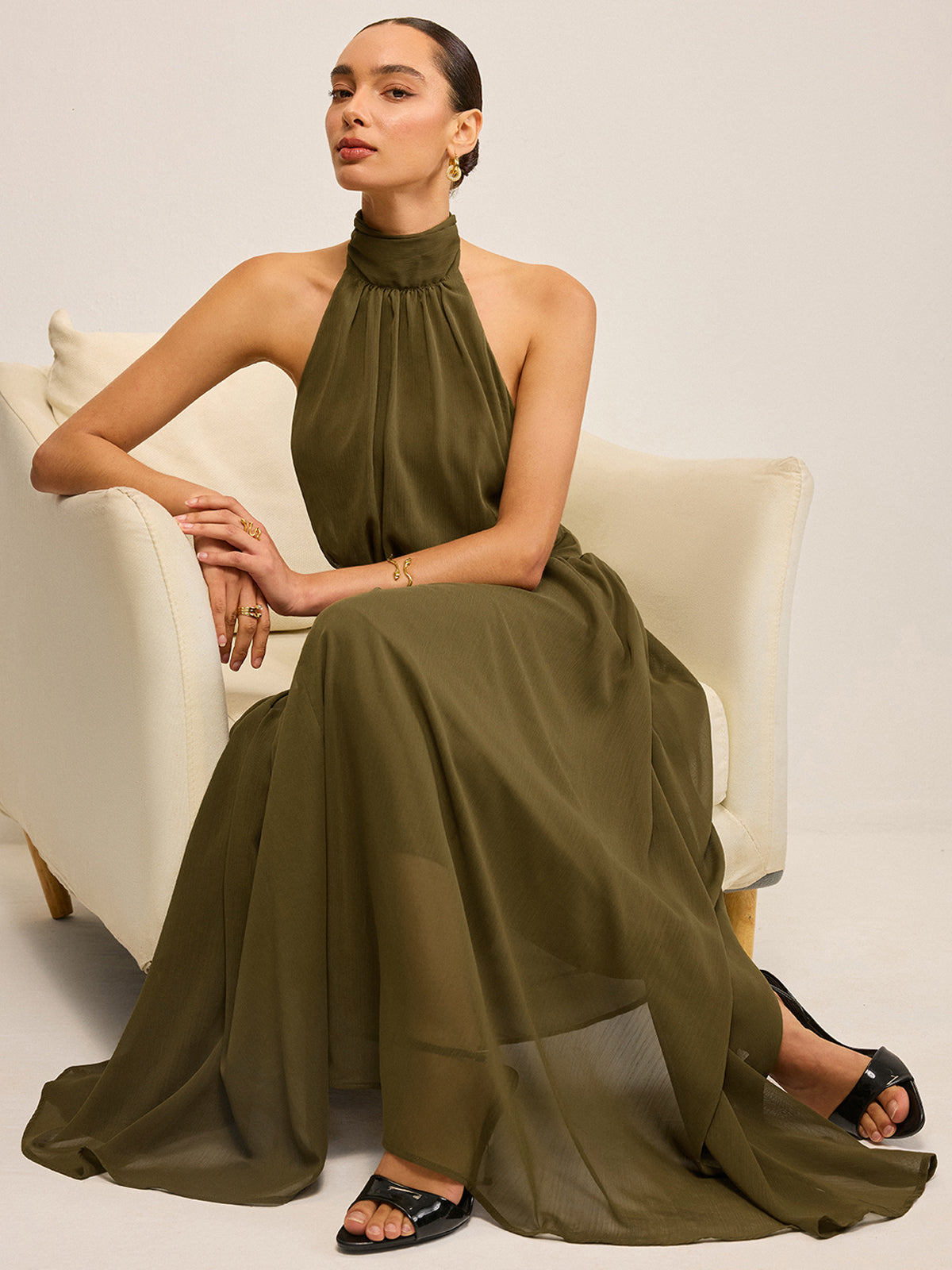 Halter Long Chiffon Dress with Open Back Dusk main image 1