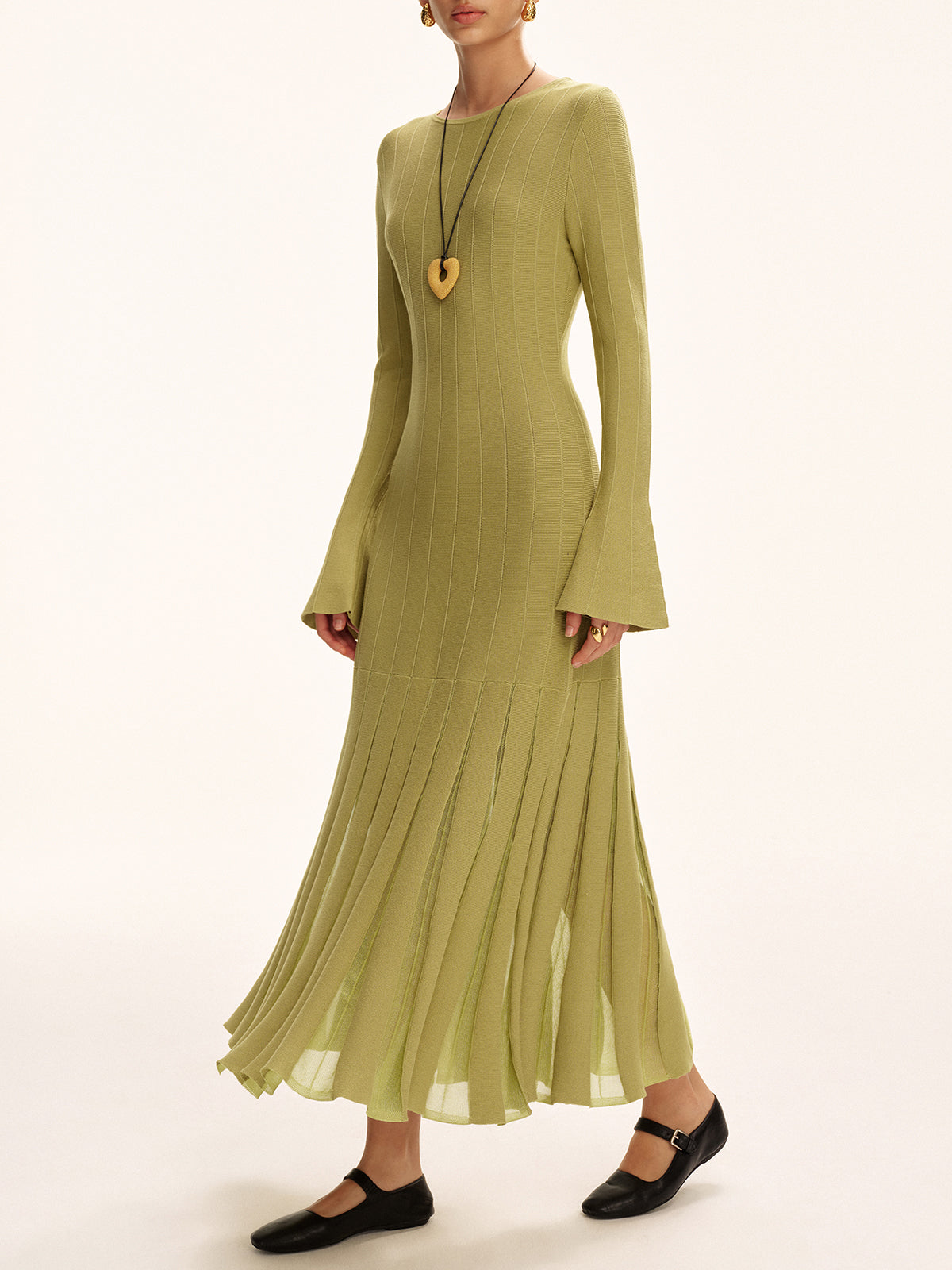 Mesh Pleated Hem Knit Maxi Dress Mesh Pleated Hem Knit Maxi Dress