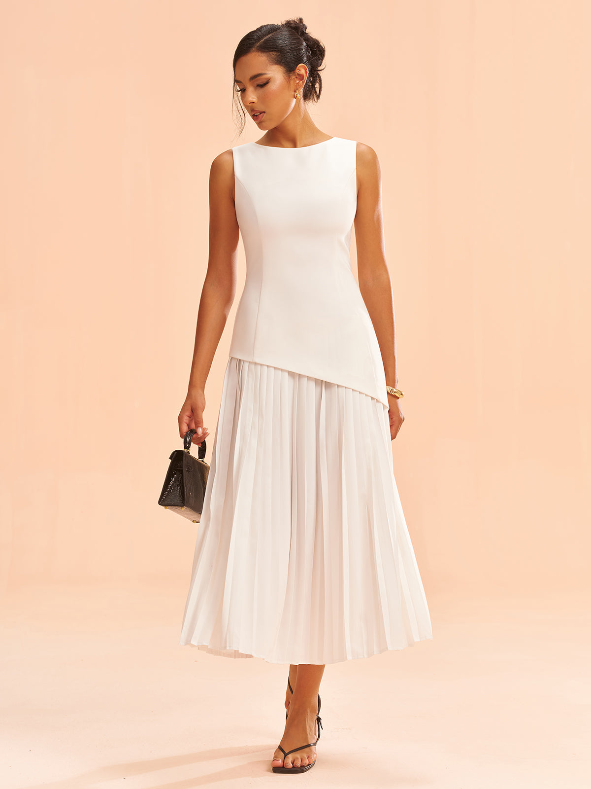 Sleeveless Asymmetric Pleated Midi Dress | COMMENSE Sleeveless Asymmetric Pleated Midi Dress | COMMENSE