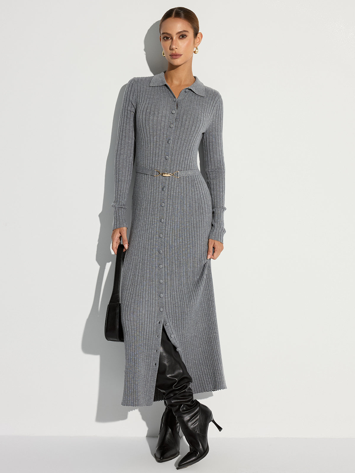 Knitted maxi dress with polo neck in Short Sleeves White colour main image 0