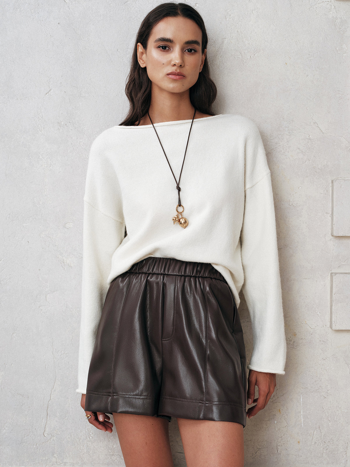 Elastic Waist Vegan Leather Shorts