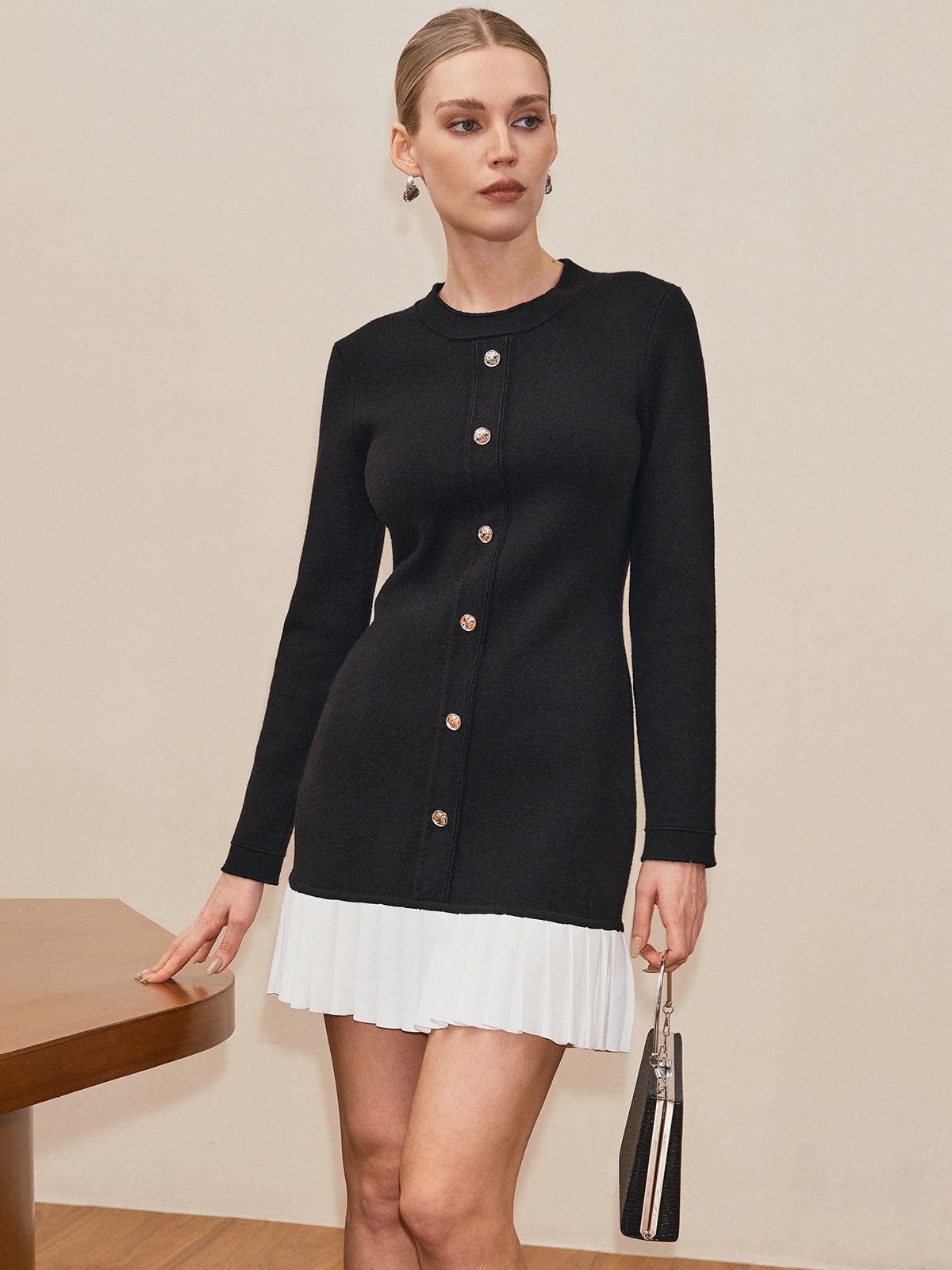 pleated hem sweater dress NANAIQ Women's Warm Twist-Knit Sweater Dress with an Elegant Chiffon  Pleated Hem Perfect for Fall and Winter Beige XXL