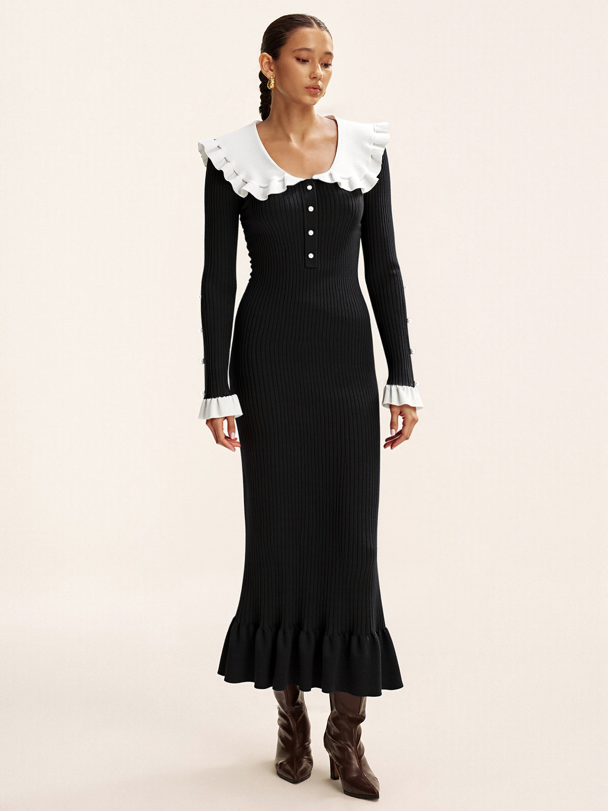 ruffle collar knitted dress Ruffle Collar Knit Dress - Discontinued Product