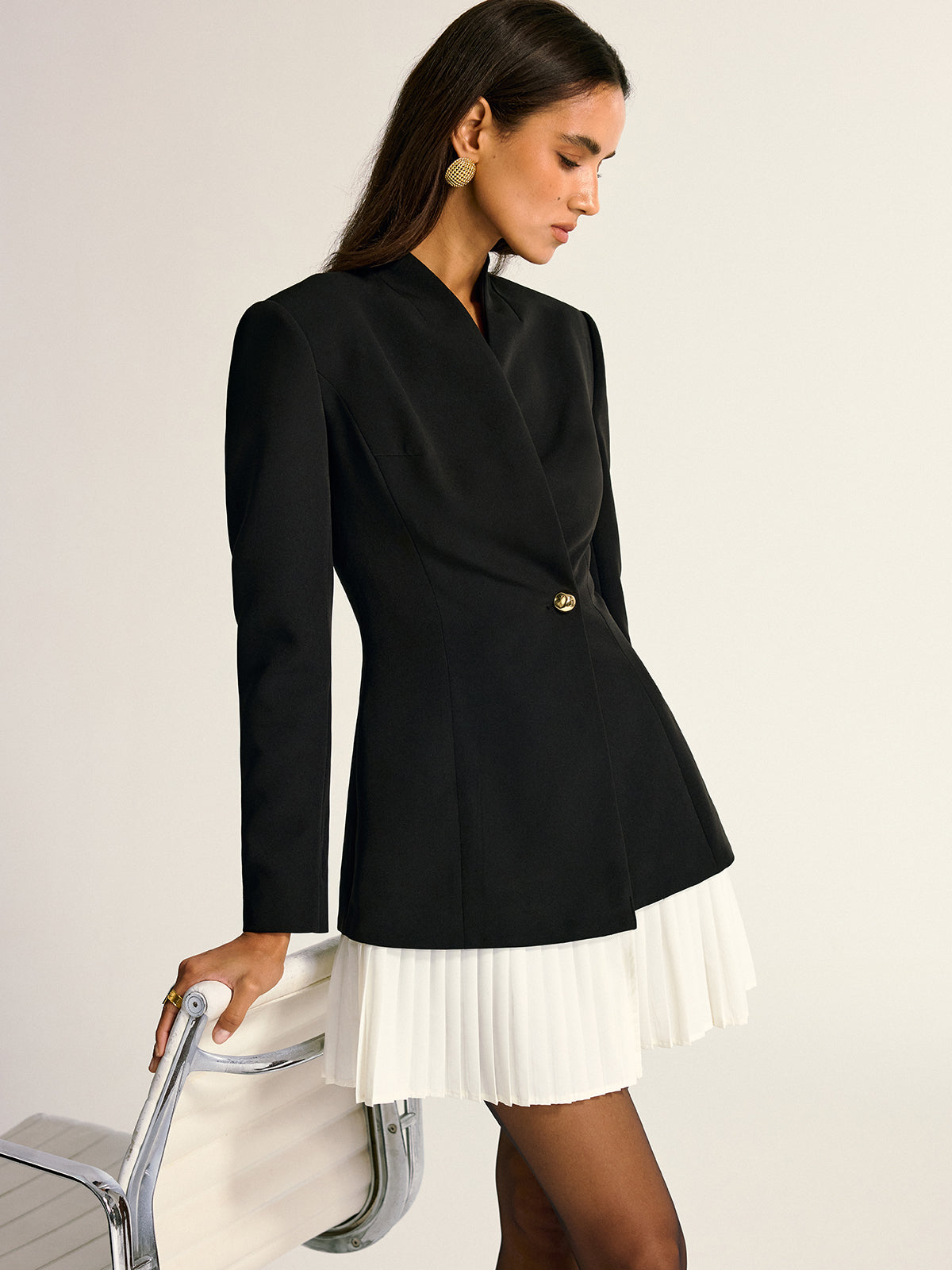 Contrast Pleated Hem Blazer Dress Contrast Pleated Hem Blazer Dress