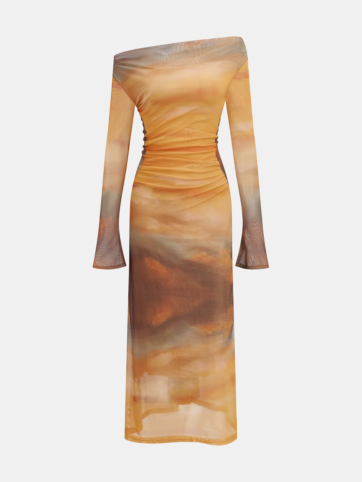 tie dye mesh midi dress Tie-Dye Sunset-Print Mesh Midi Dress