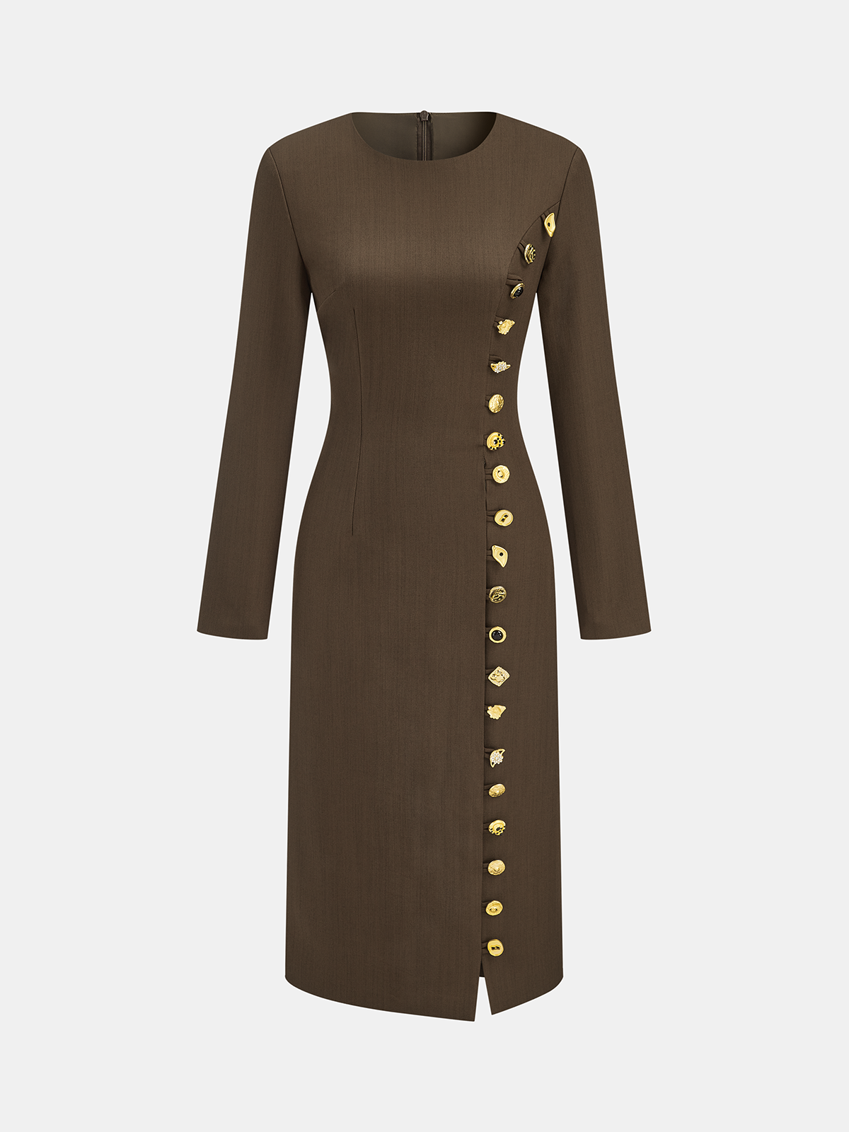 side button midi dress Metal Side Button Long Sleeve Midi Dress