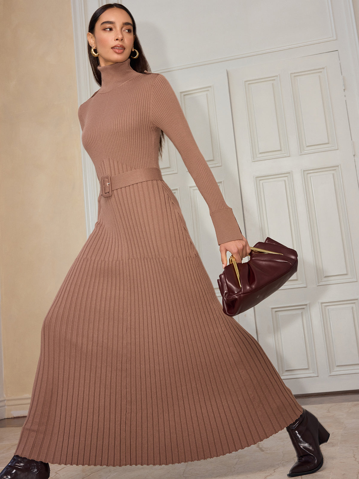 princess polly baby blue dress Brown Turtleneck Dress