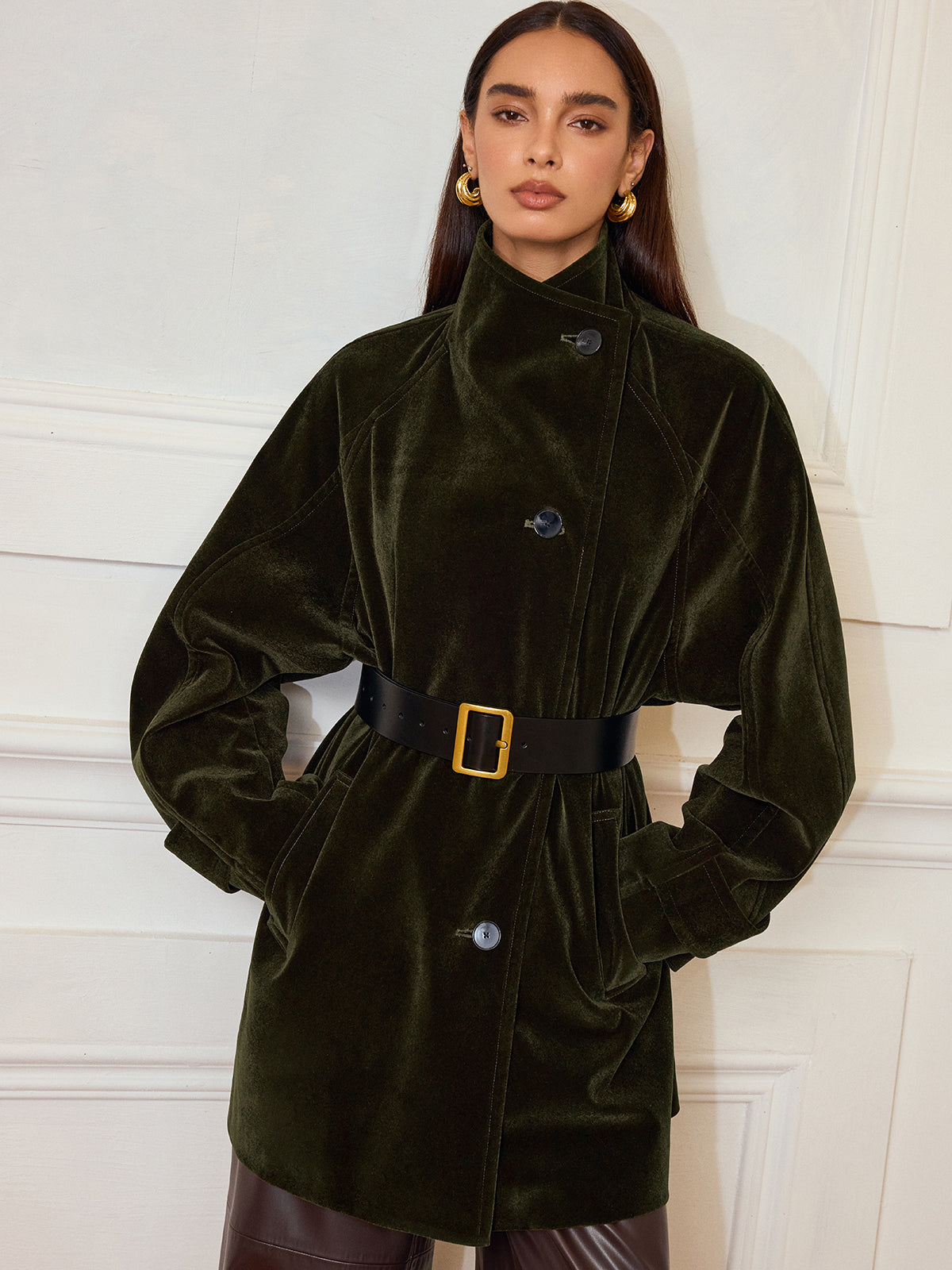 Pocketed Velvet Coat without Belt | COMMENSE