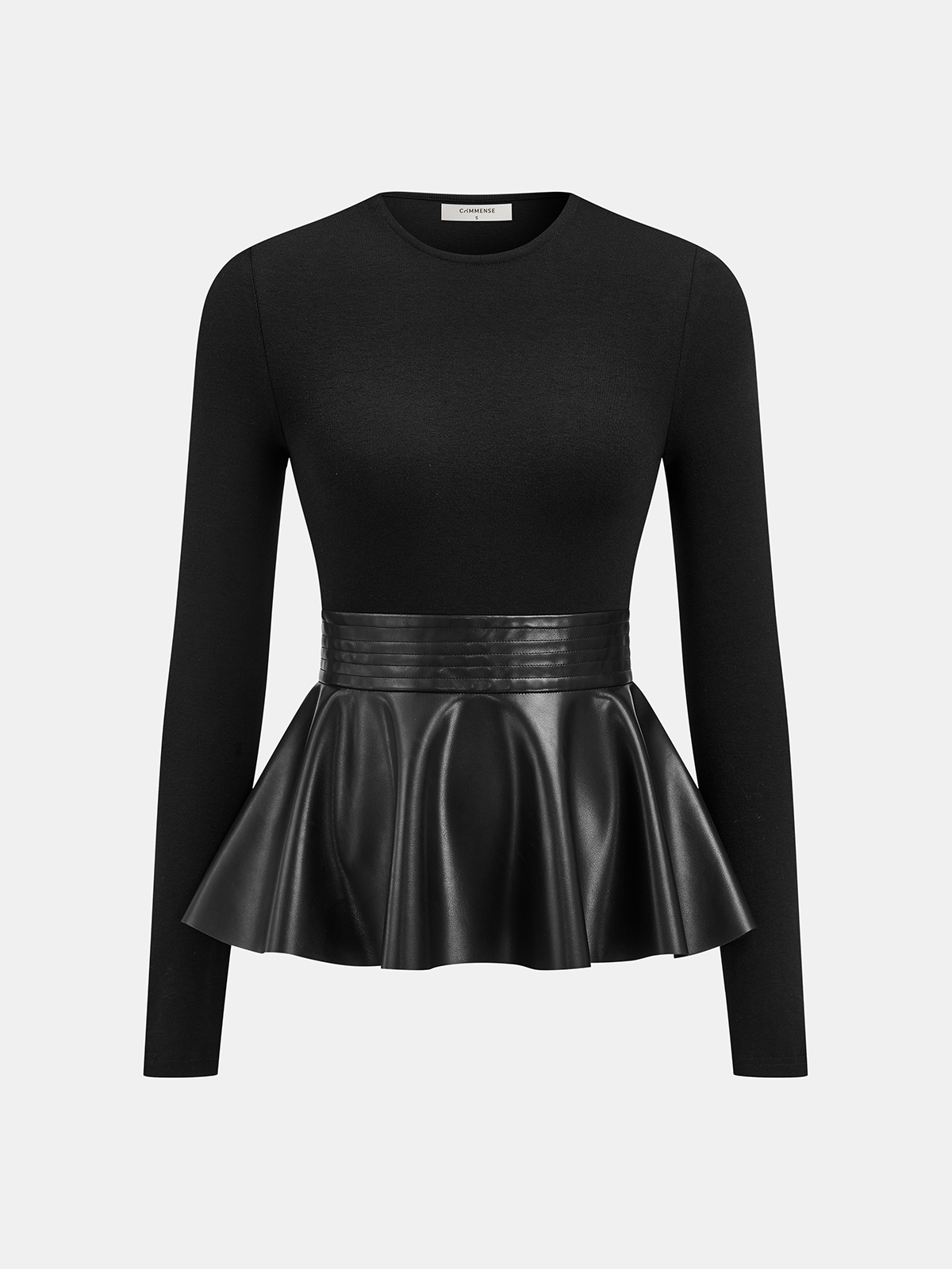 slim fit dress slacks VINTAGE LONG SLEEVE SUEDE AND WITH LEATHER DETAIL MIDI PEPLUM DRESS