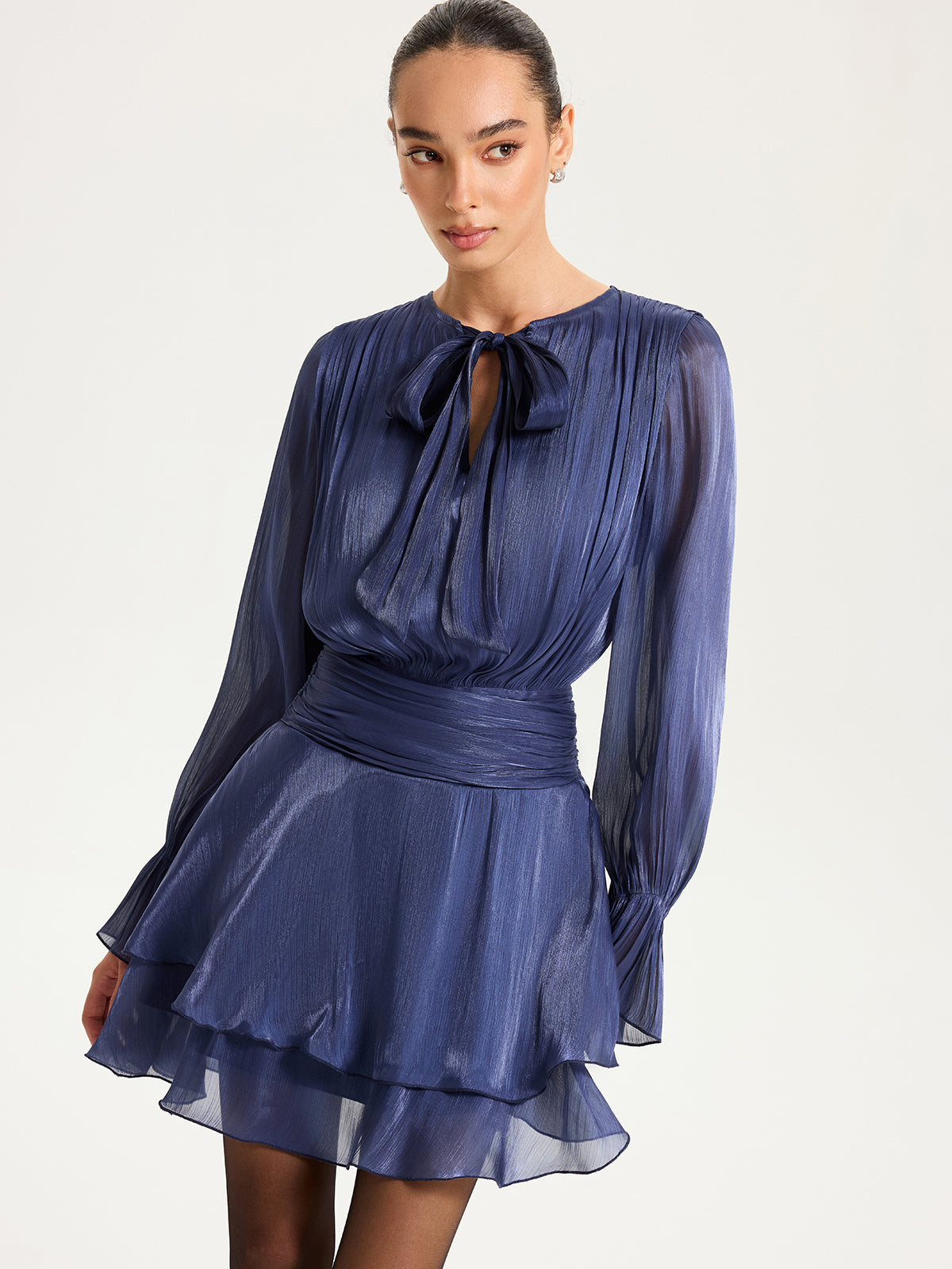 ruched waist ruffle mini dress Ruched Waist Ruffle Mini Dress