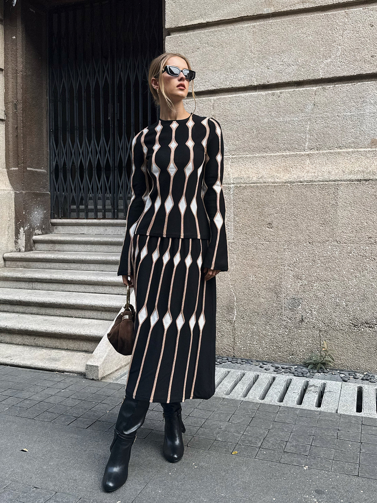 Geometric Pattern Knitted Maxi Skirt | COMMENSE