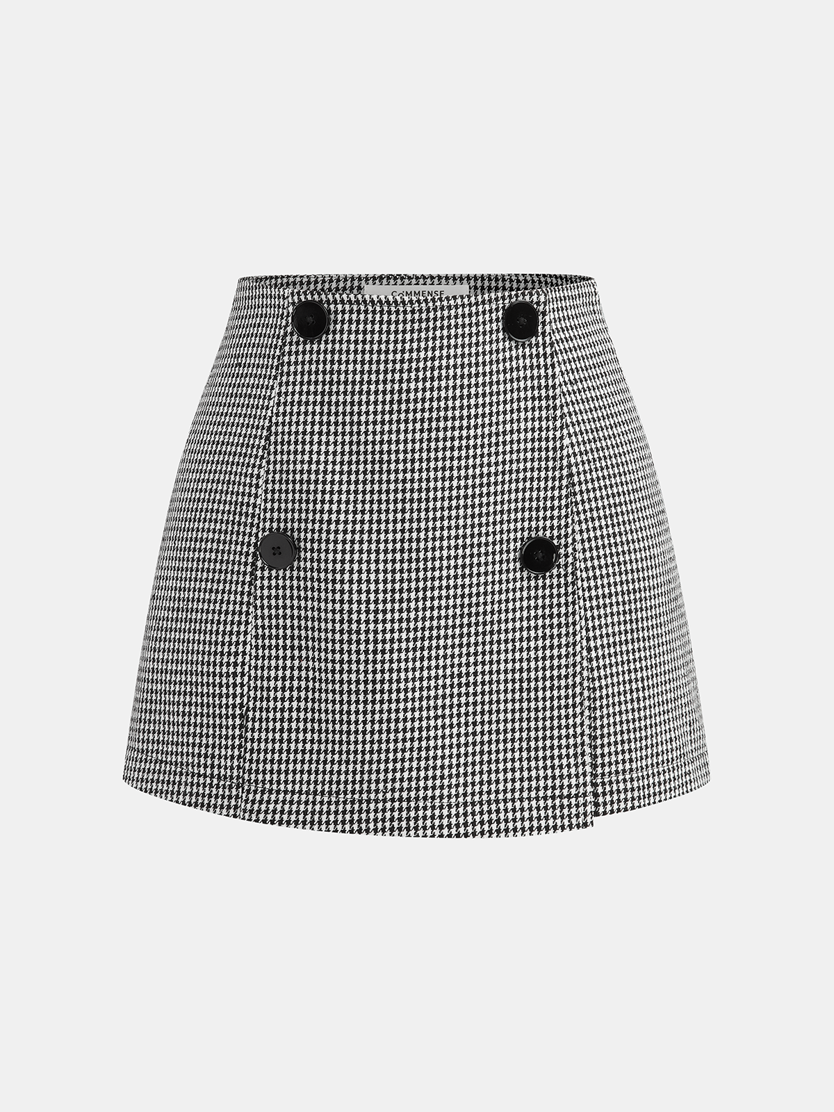 Houndstooth Tweed Double-Breasted Mini Skirt | COMMENSE