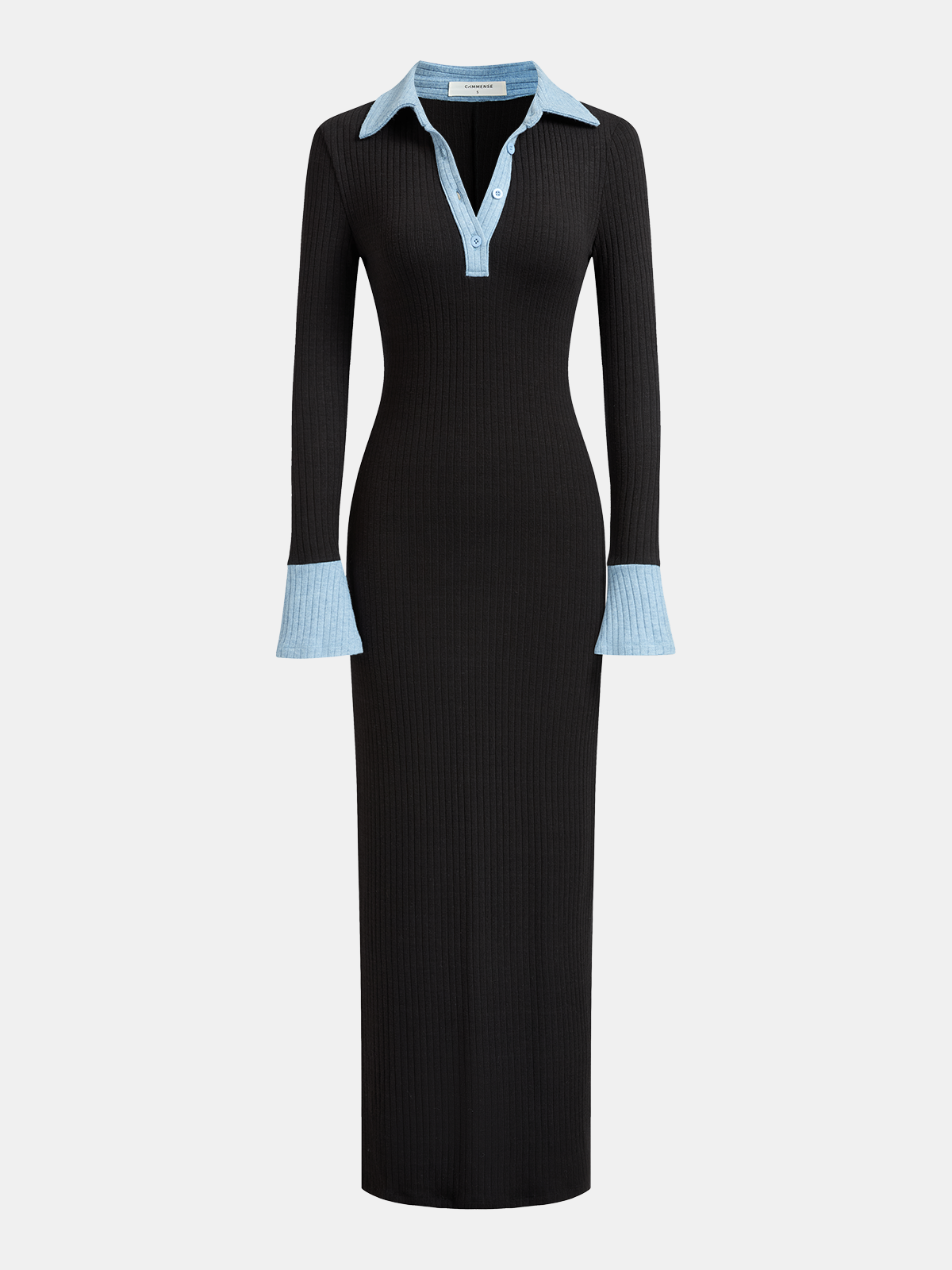 Color-Block Polo-Collar Fitted Dress