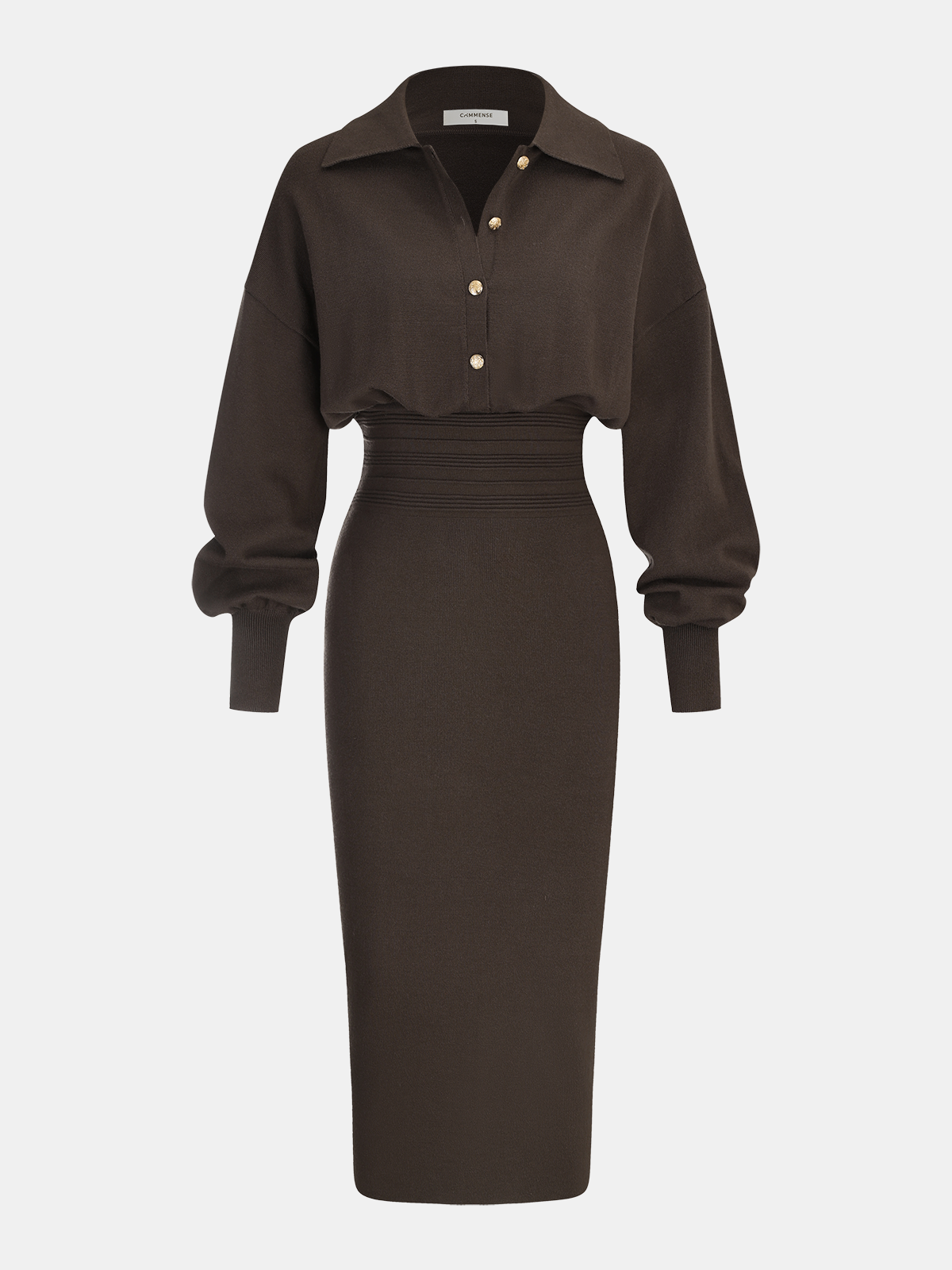 Cinched waist knit shirt dress - Brown - XL Cinched waist knit shirt dress - Brown - XL