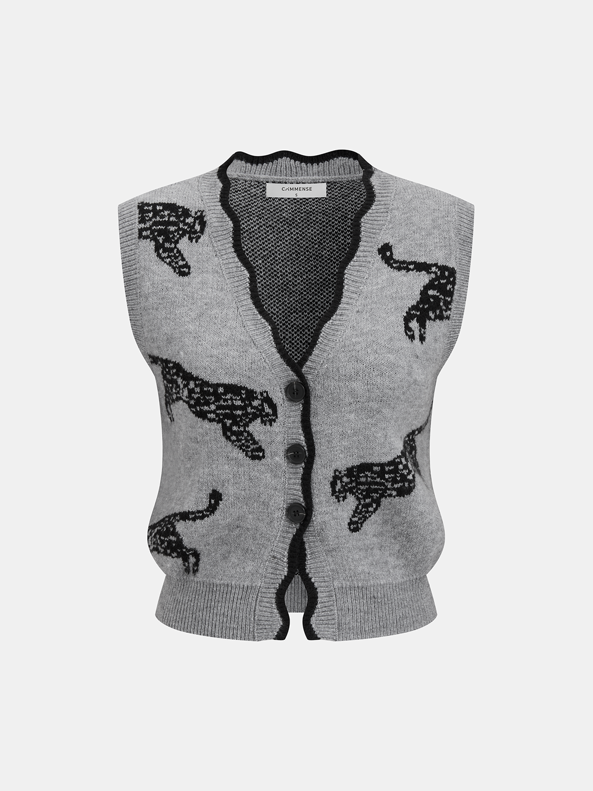 トップス TTT_MSW Panther Knit Vest Panther Pattern Contrast Trim Knit Vest | COMMENSE