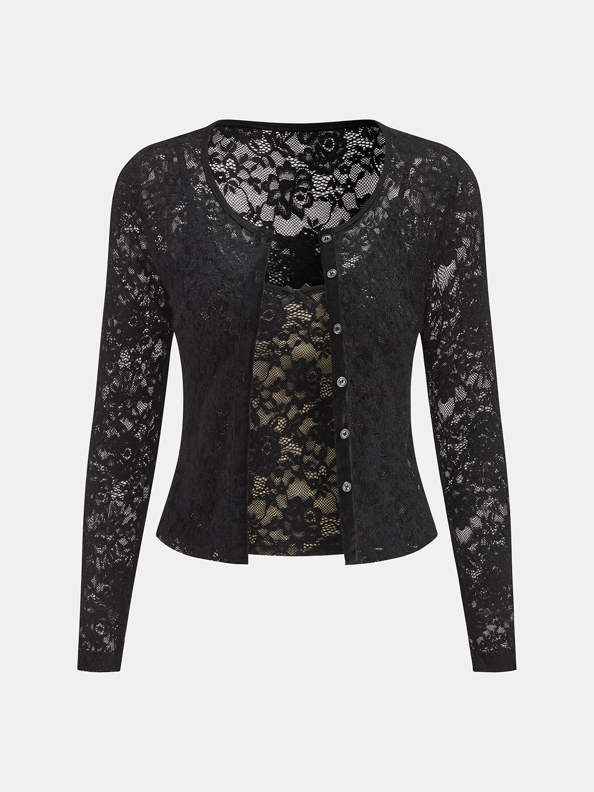 Lace Cami Top & Cardigan Two-Piece Set | COMMENSE