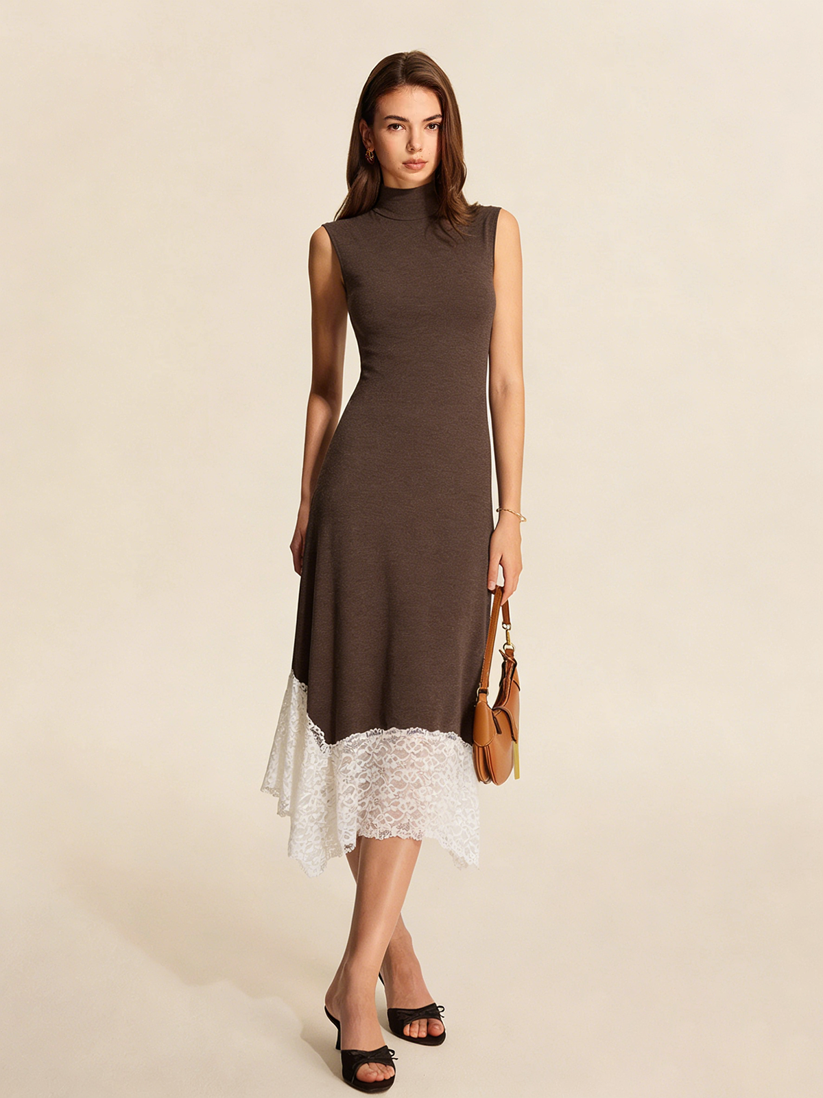Lace Hem Sleeveless Turtleneck Maxi Dress | COMMENSE Lace Hem Sleeveless Turtleneck Maxi Dress | COMMENSE