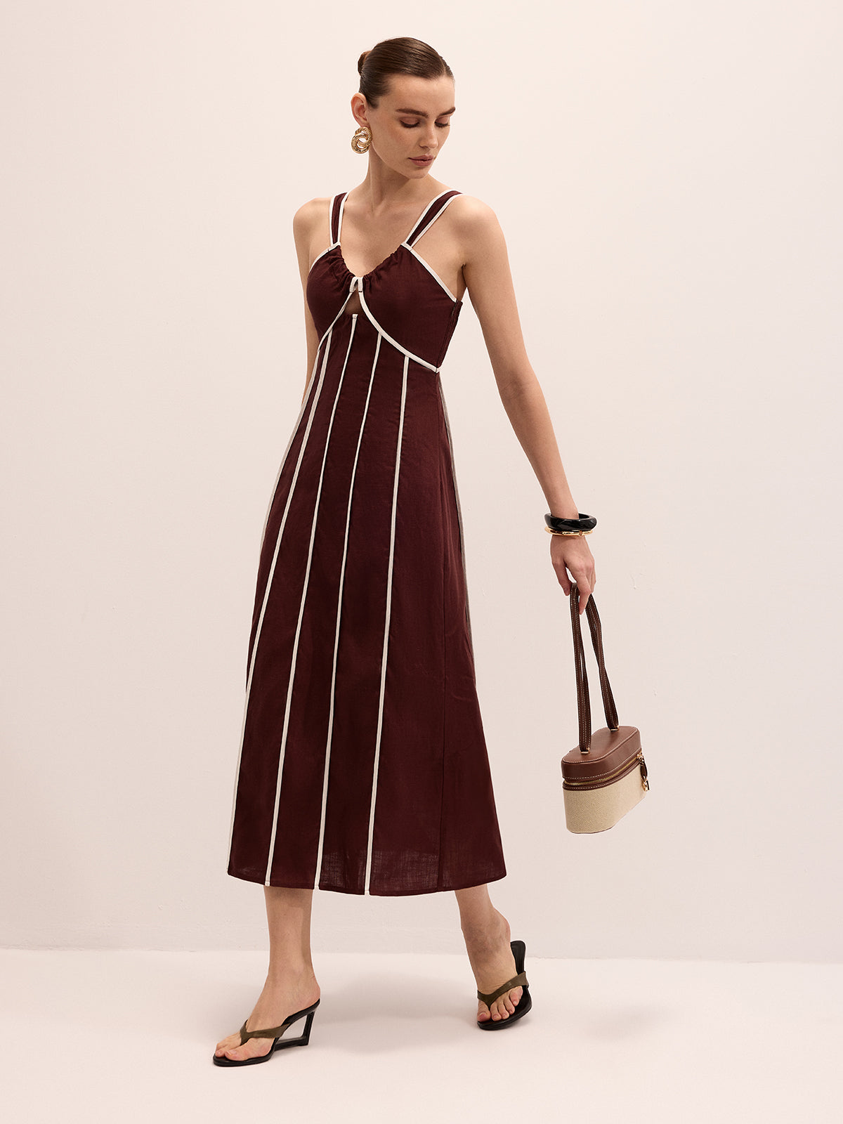 linen blend cami midi dress Linen-Blend Cami Midi Dress