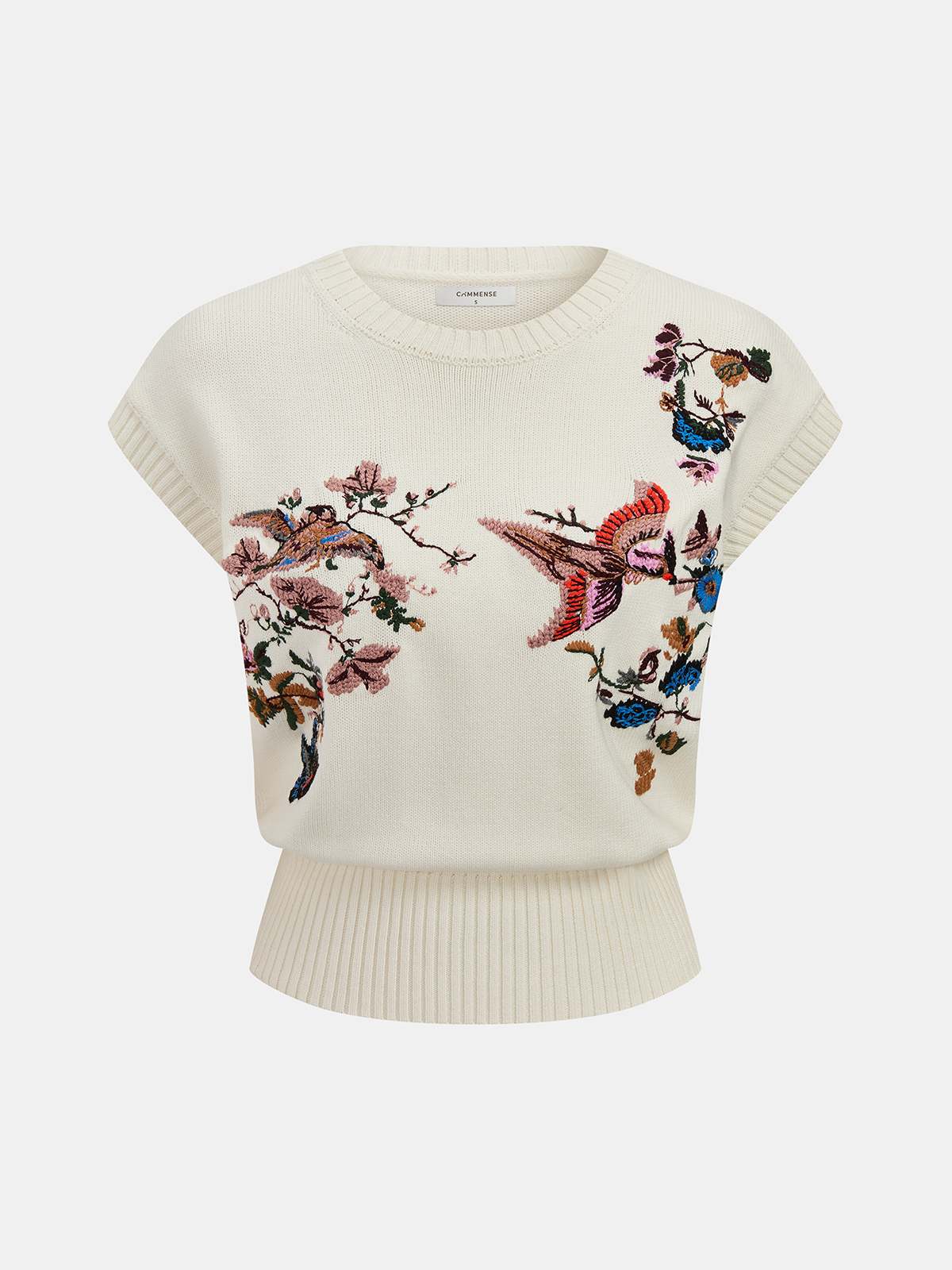 Embroidered Floral Bird Knit Vest | COMMENSE