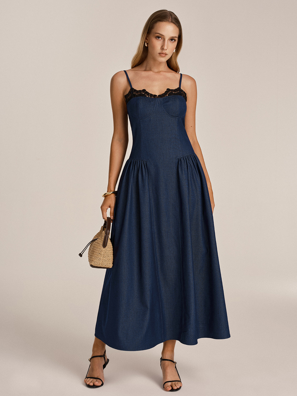 denim and lace bridesmaid dresses Trim Faux Cami Maxi Dress Color:Pink/Silver Promotion_BFinJuly24 Navy Tuxedo Suit: Slim The white dress is