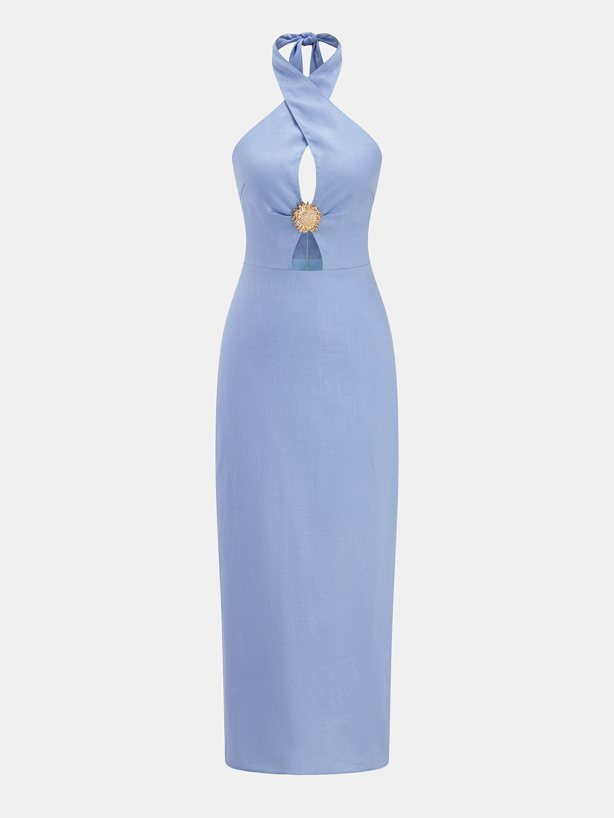 commense halter dress cutout linen blend midi - Blue Linen Blend Thickness Accademia Black Velvet Bell Collar:Button Down christmasparty