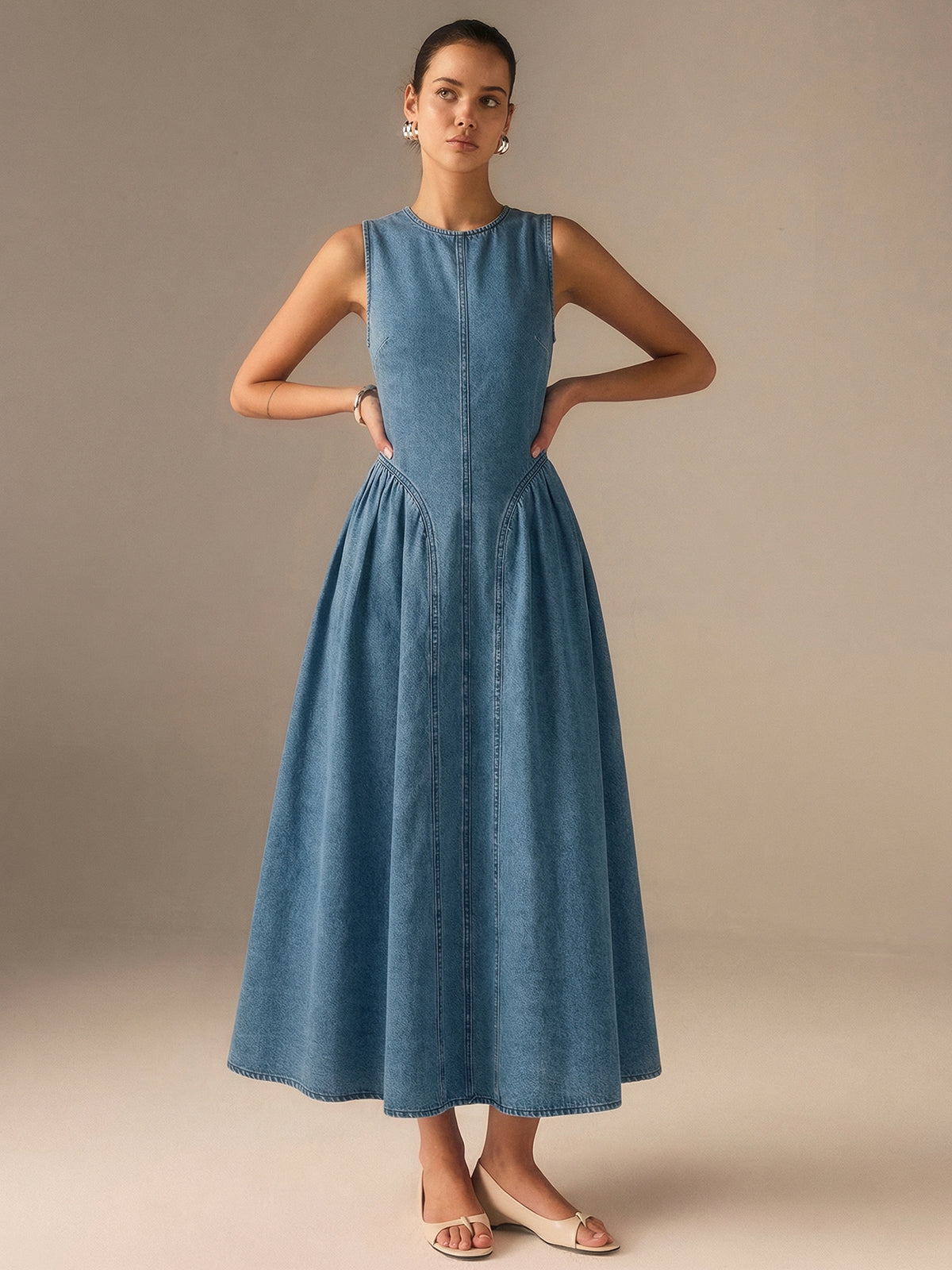 denim sleeveless maxi dress denim dress for women long Sleeveless Denim Maxi Dress S