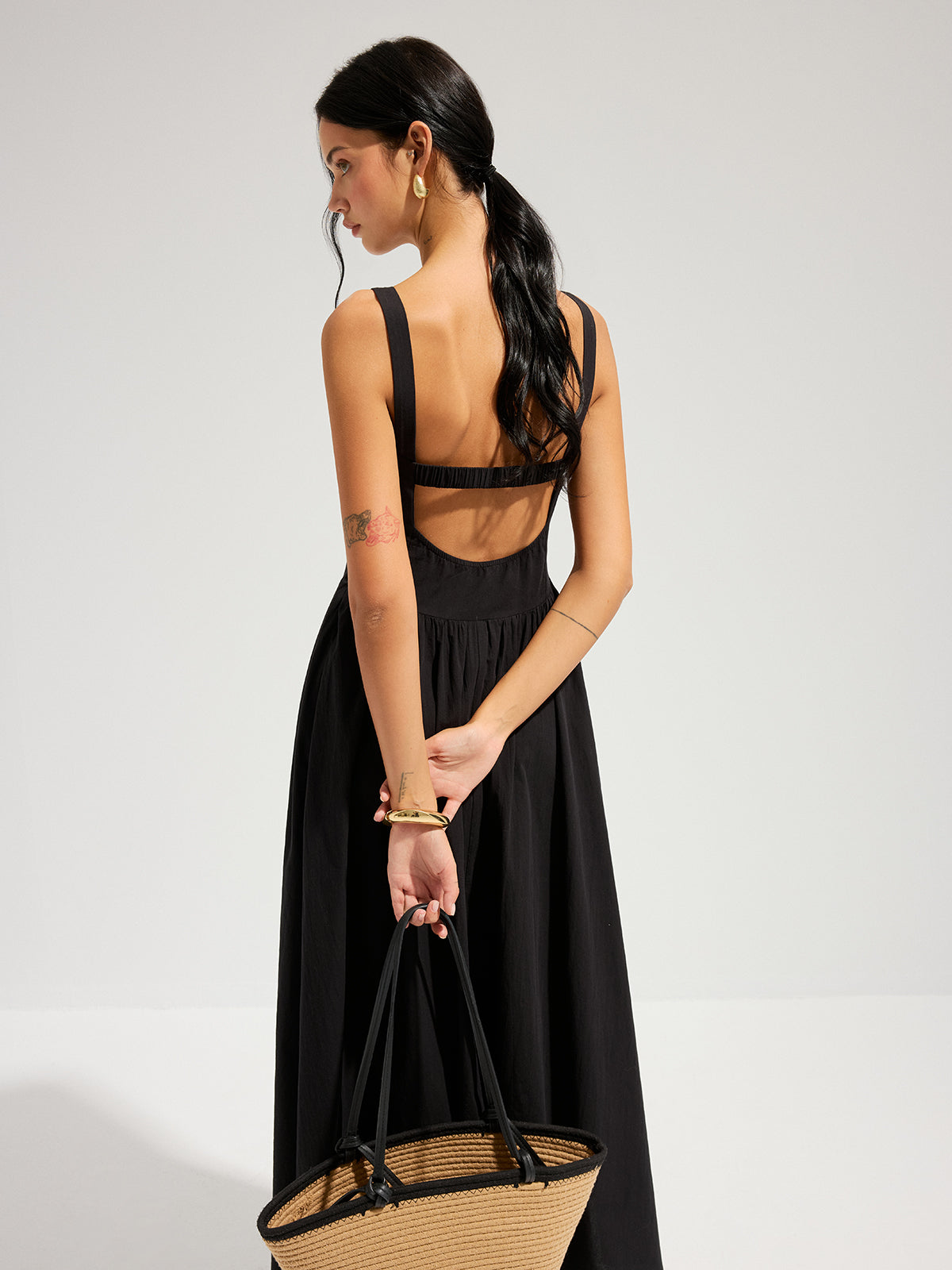 Cotton Square Neck Backless Maxi Dress | COMMENSE Cotton Square Neck Backless Maxi Dress | COMMENSE