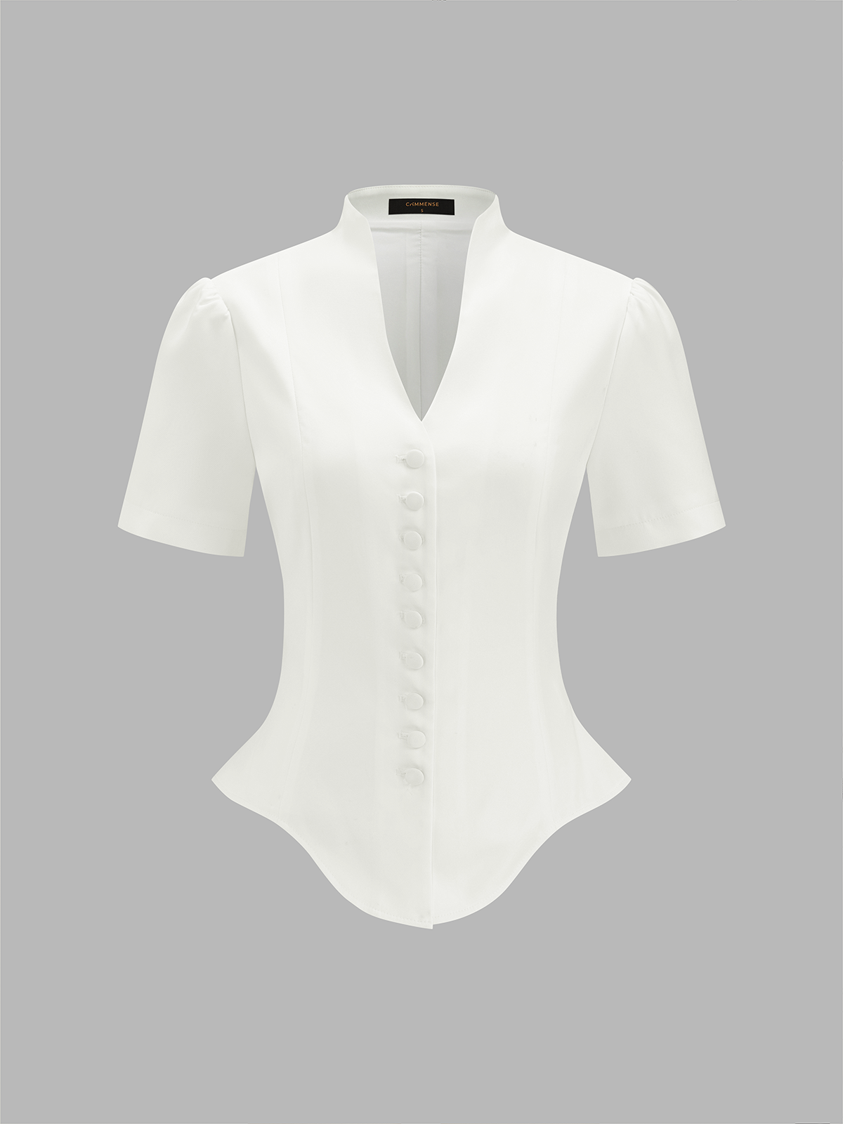 Stand Collar Button Front Asymmetrical Hem Blouse | COMMENSE