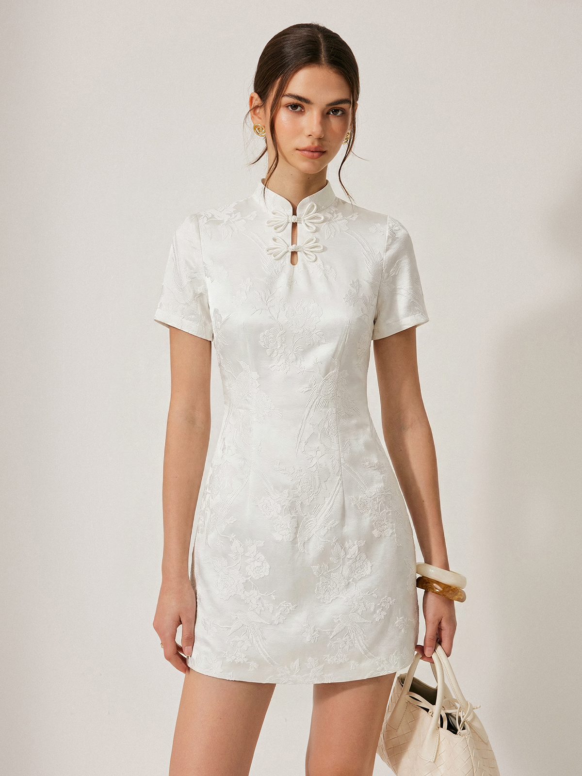 cheongsam mini dress Floral Jacquard Cheongsam Mini Dress