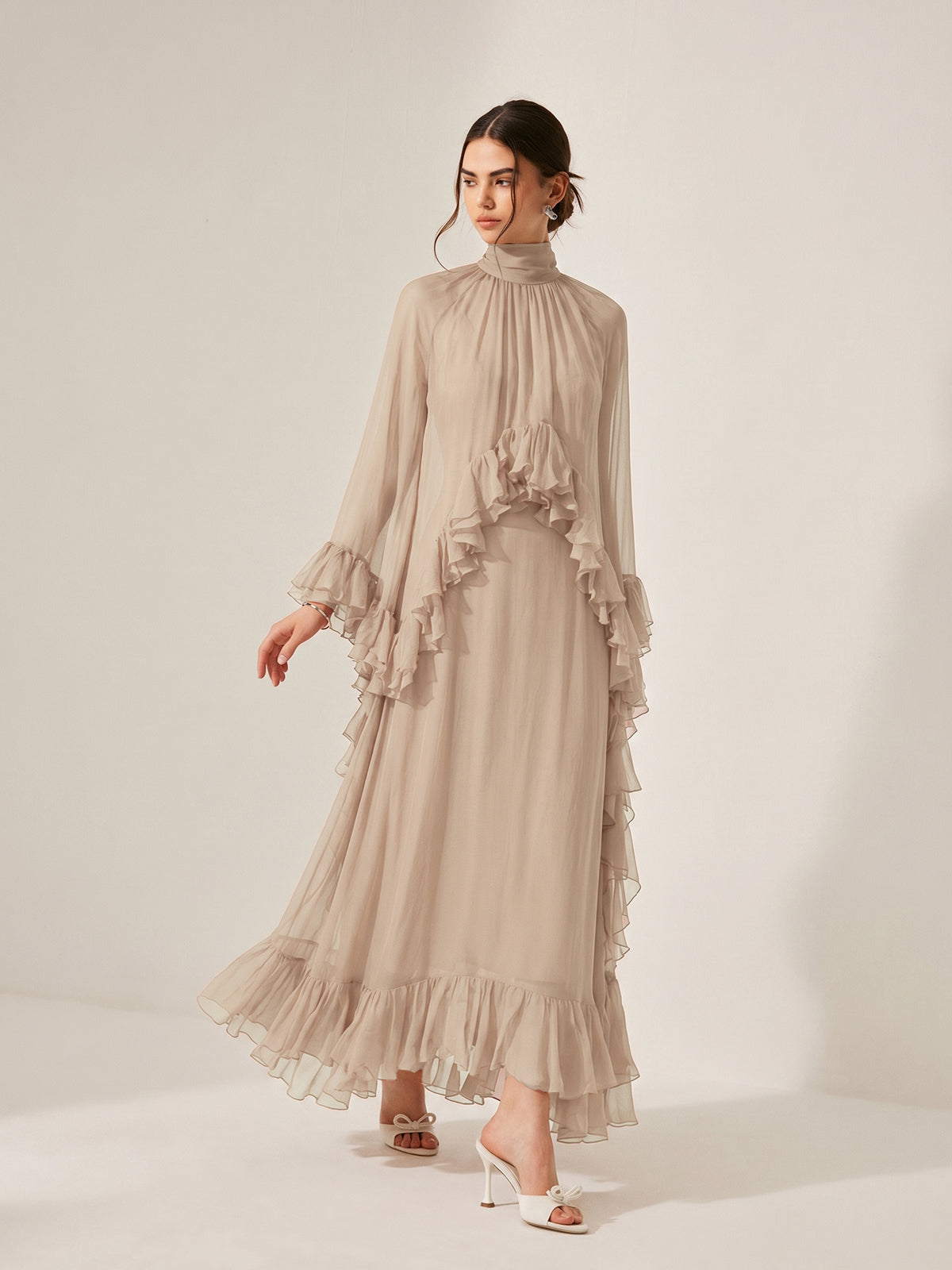 chiffon cami dress Esmeralda Metallic Chiffon Dress White
