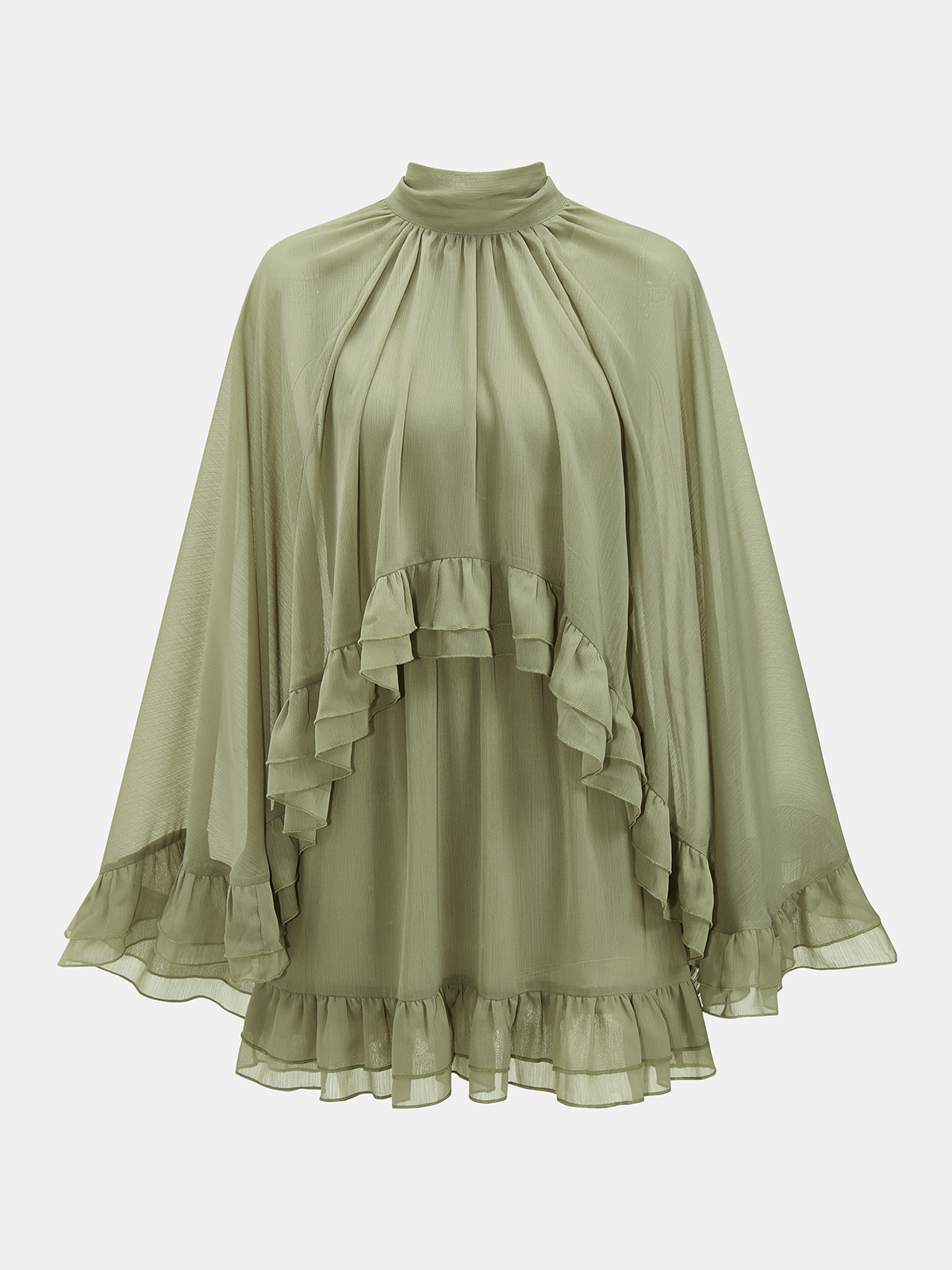 Ruffled Cape & Sleeveless Dress Chiffon Two-Piece Set